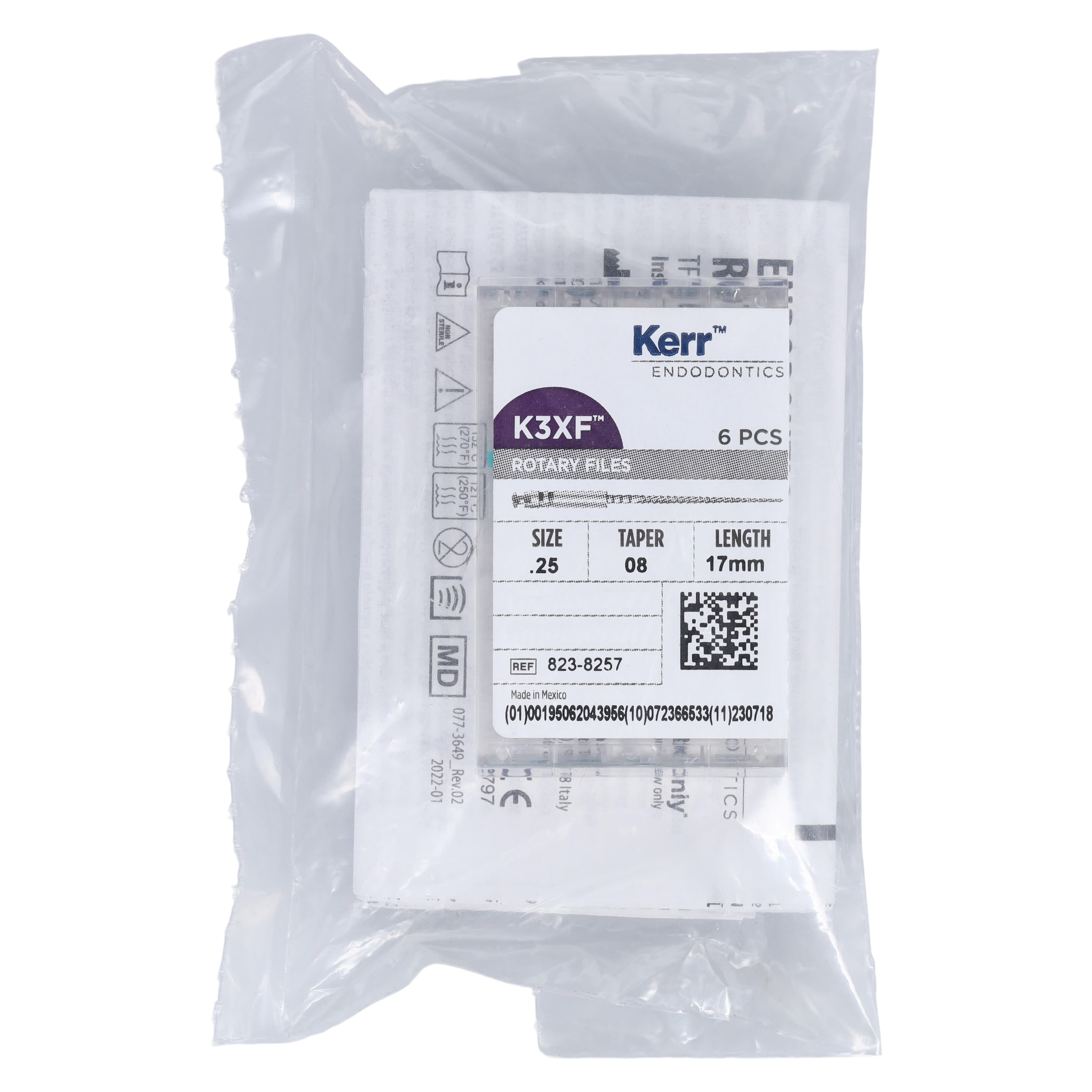 Kerr K3XF Nickel-Titanium Rotary Files, #25 Tip, .08 Taper, 17mm, Red, 6/Pk, 823-8257 thumbnail 7