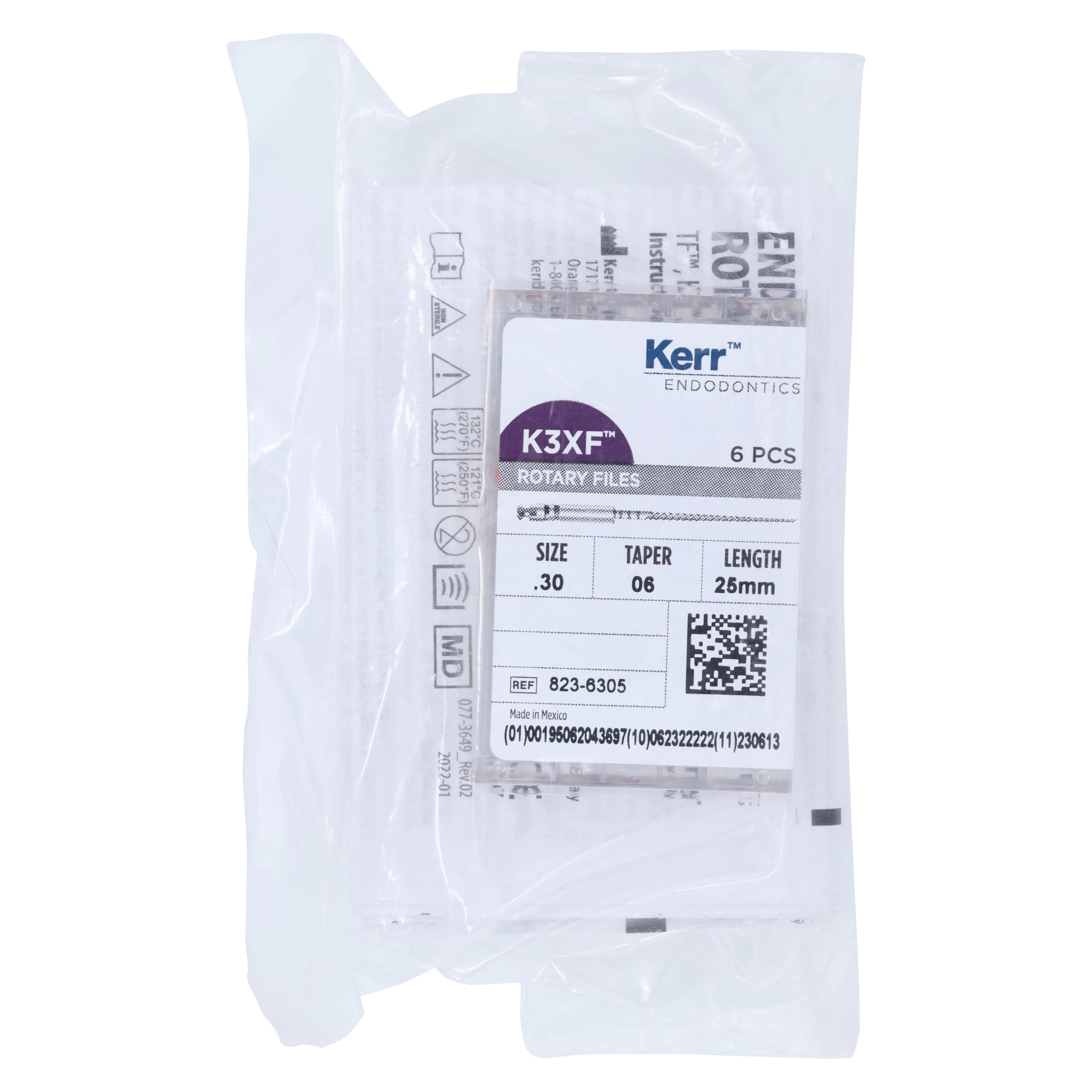 Kerr K3XF Nickel Titanium Rotary Endodontic Files, #30, .08 Taper, 25mm, Blue, 6/Pk, 823-8305 - #30 Blue .08 K3XF Nickel Titanium Files 25mm Pack of 6 - Image 1