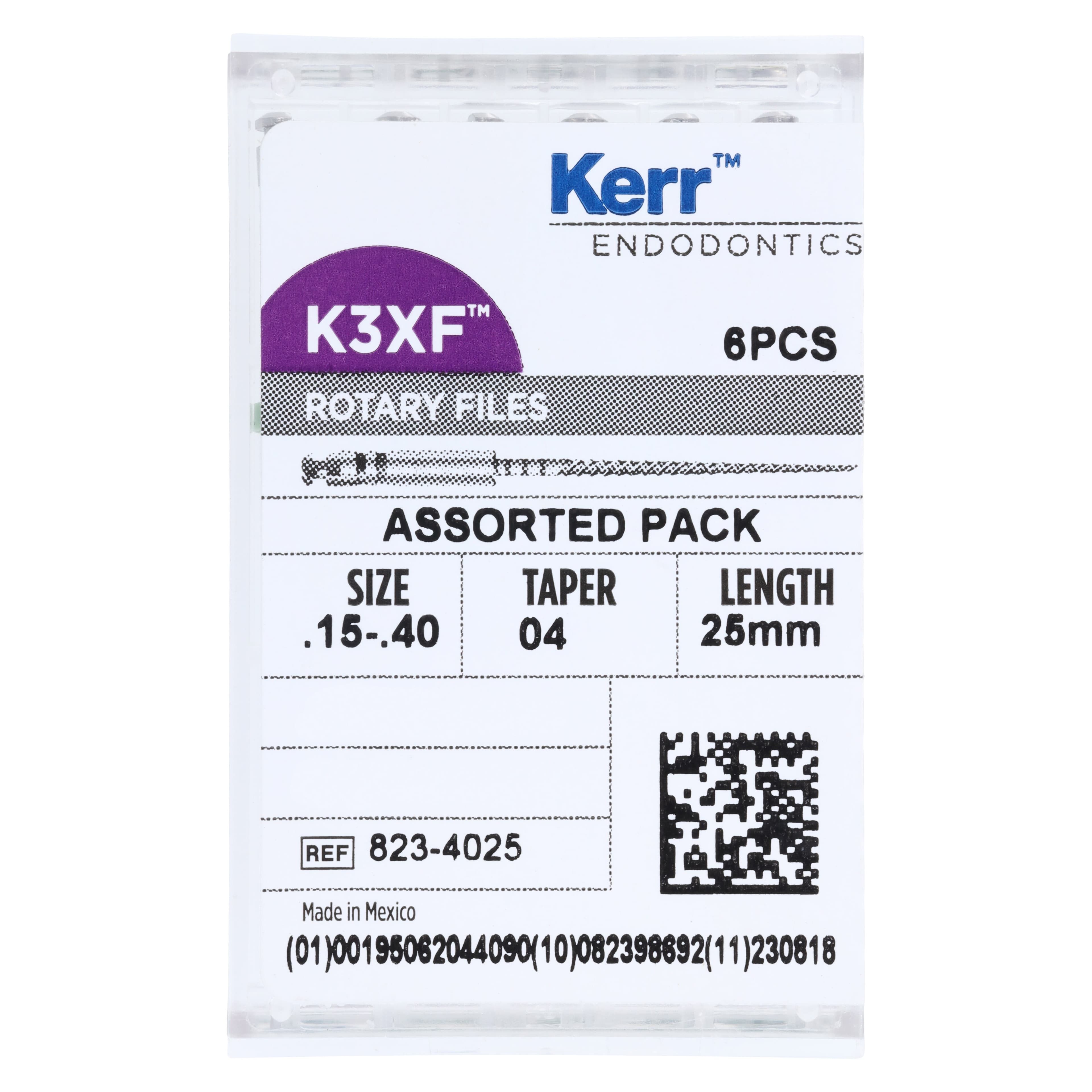 K3XF NiTi Rotary Files, 25 mm, .04 Taper, Assorted Sizes #15-40, 6/Pk, 823-4025 thumbnail 5
