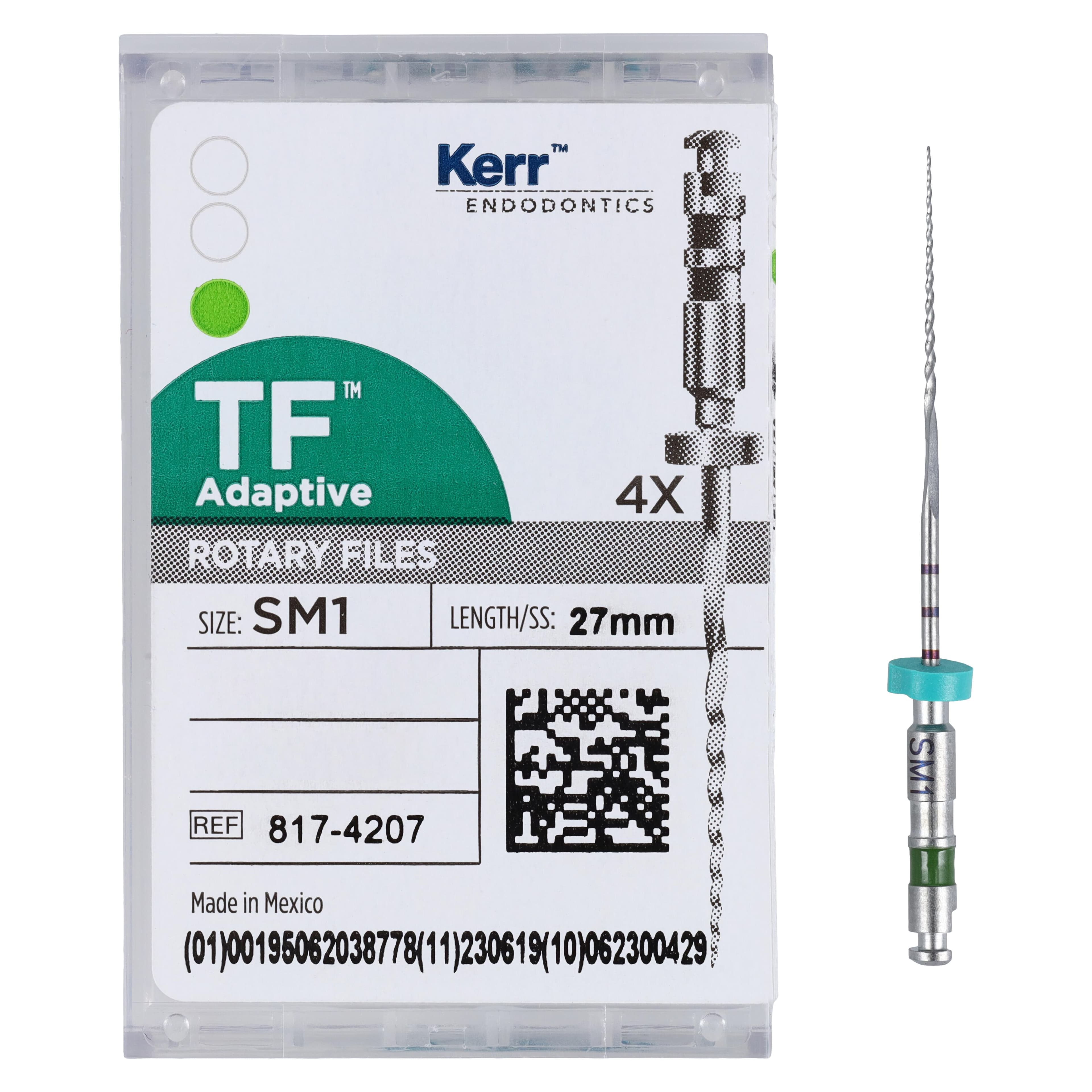 Kerr TF Adaptive Nickel-Titanium Rotary Files, SM1, Green, 27 mm, 4/Pk, 817-4207 thumbnail 5