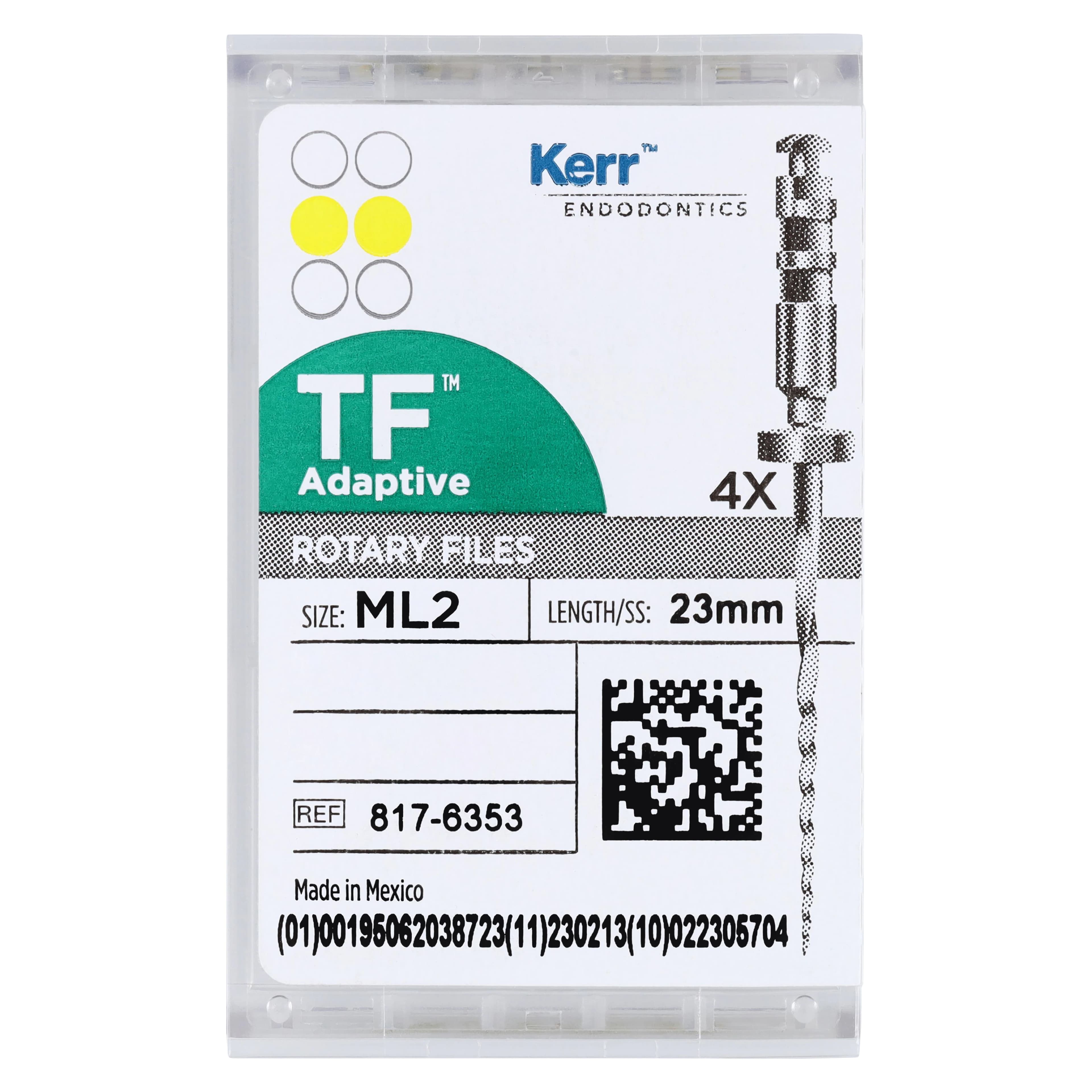TF Adaptive Nickel-Titanium Rotary Files, ML2, 23 mm, Yellow, 4/Pkg, 817-6353 thumbnail 6