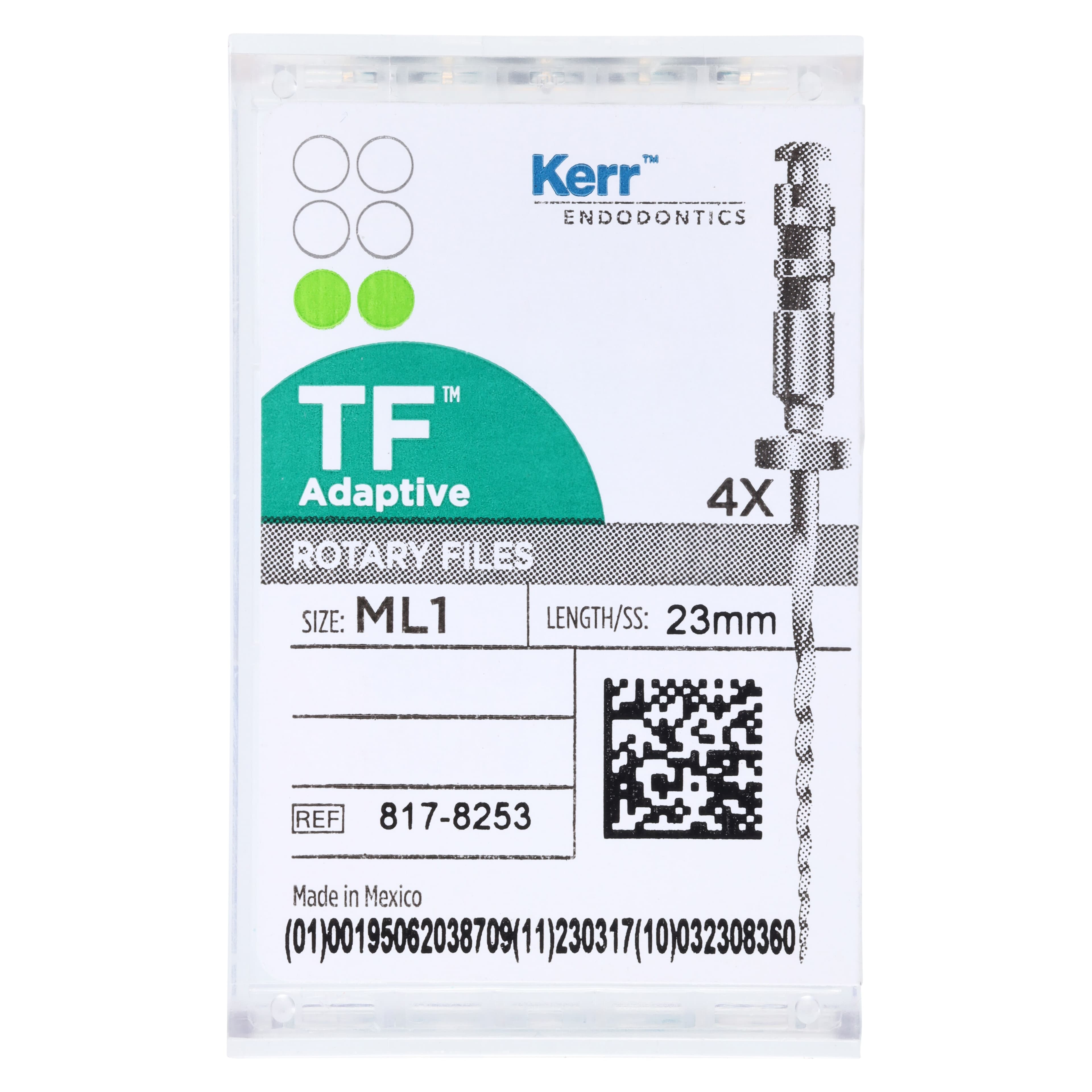 TF Adaptive Nickel-Titanium Rotary Files, ML1, Green, 23 mm, 4/Pk, 817-8253 thumbnail 6