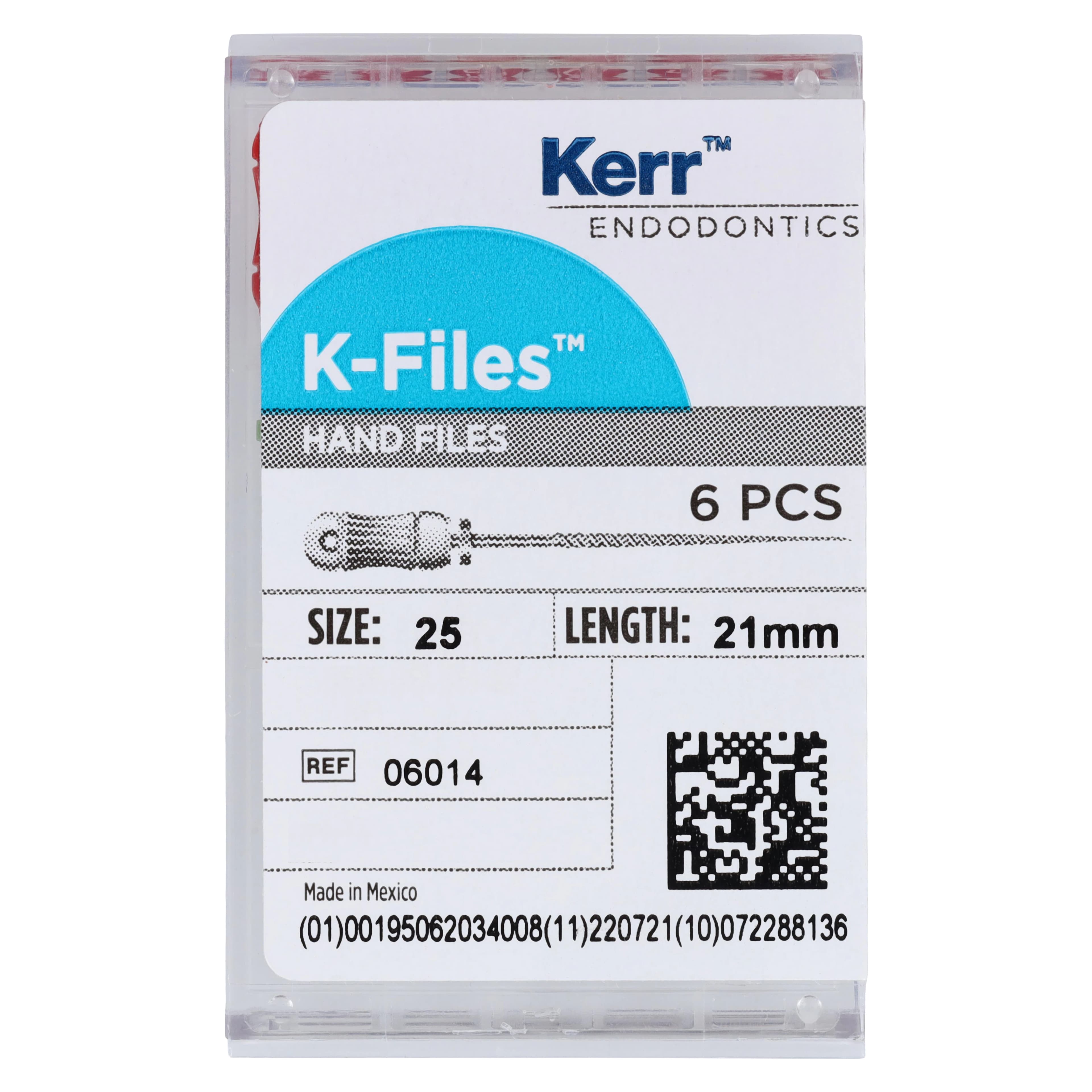 Kerr K-Files, Stainless Steel, 21 mm, #25, Red, B Handle, 6/Pk, 06014 thumbnail 5