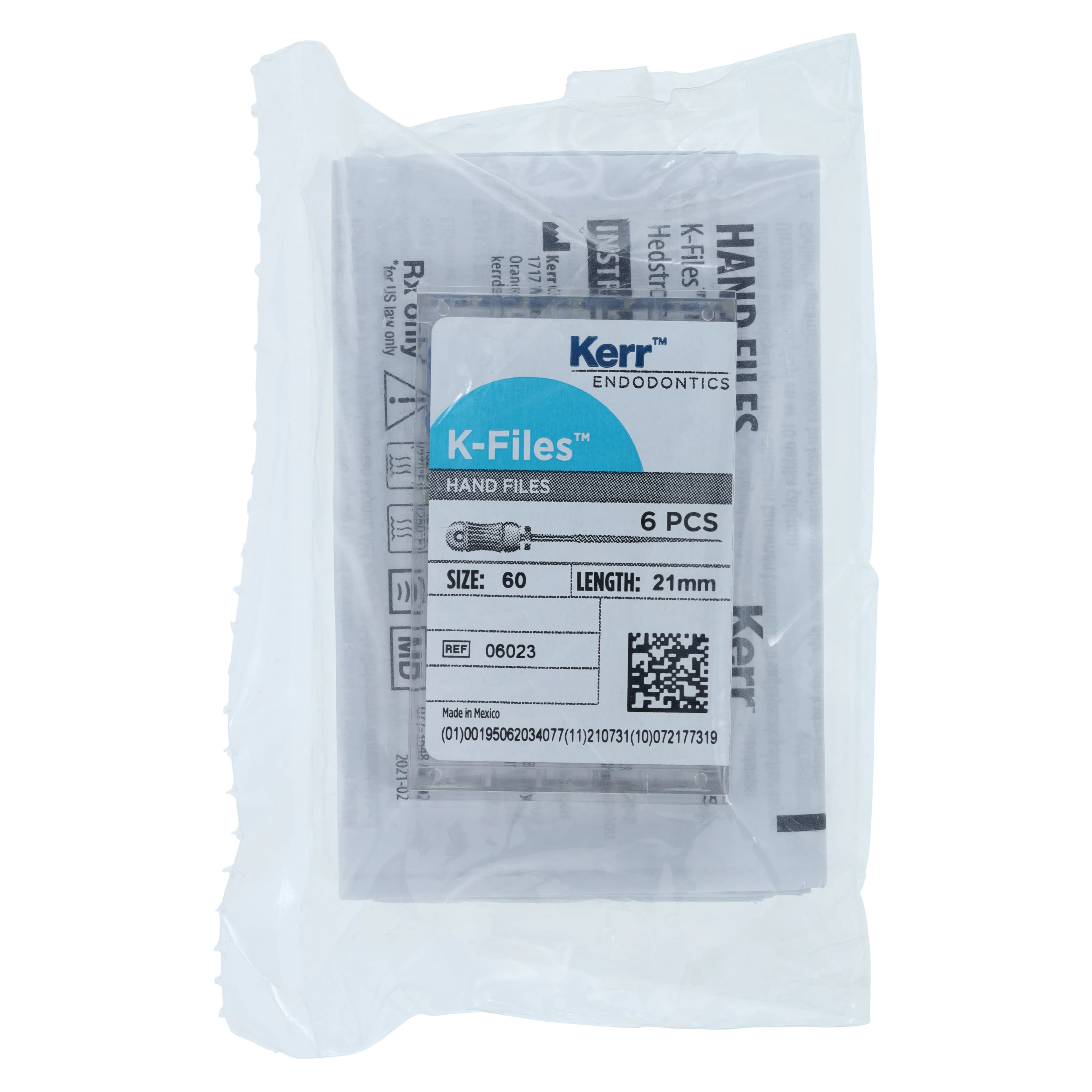 Kerr SybronEndo K-Files, Stainless Steel, 21 mm, #60, Blue, 6/Pk, 06023 - SybronEndo K-Files SS 21mm #60 6/Bx - Image 1