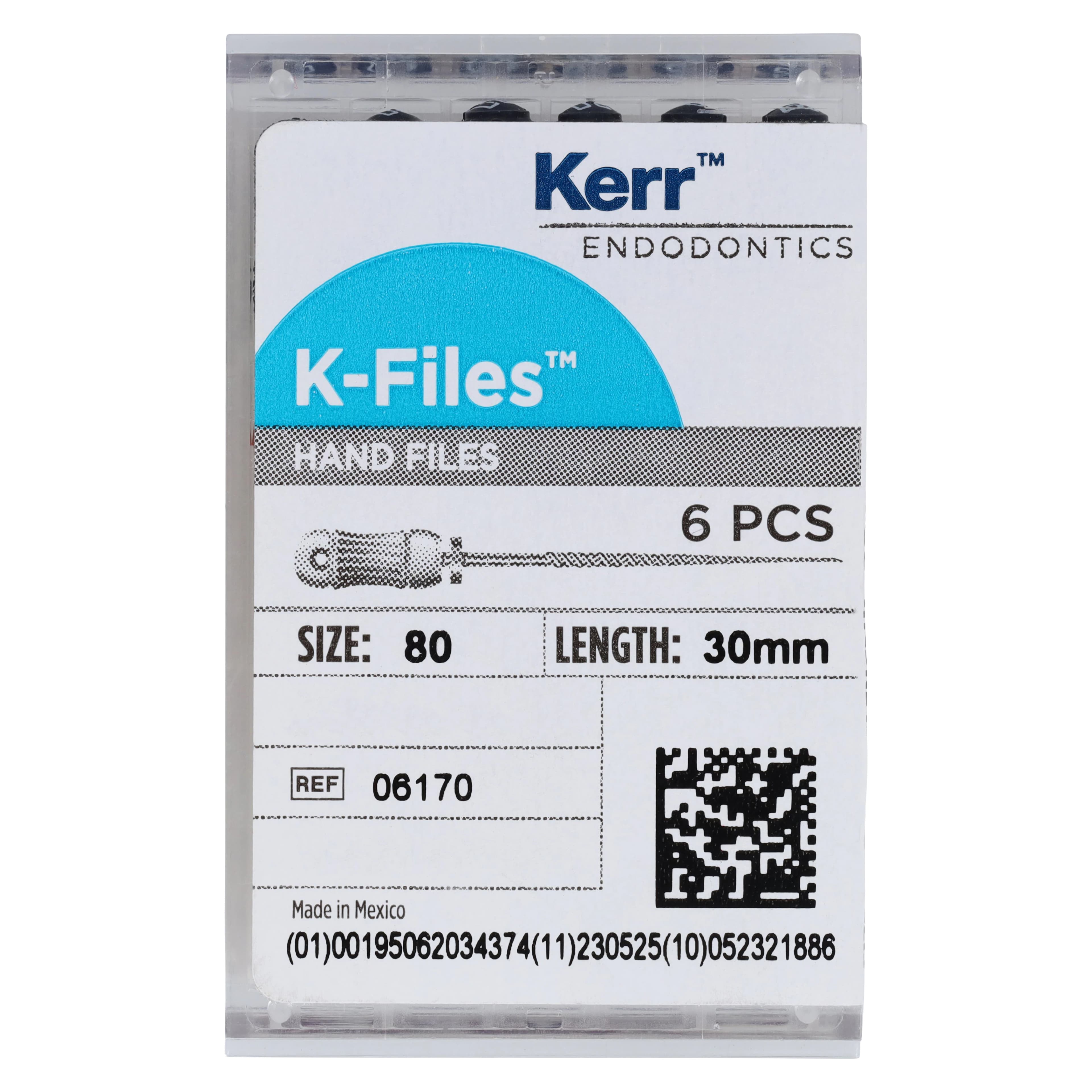 Kerr K-Files, Stainless Steel, 30 mm, #80, Black, 6/Pk, 06170 - K-Files 30mm #80 6/Bx - Image 1