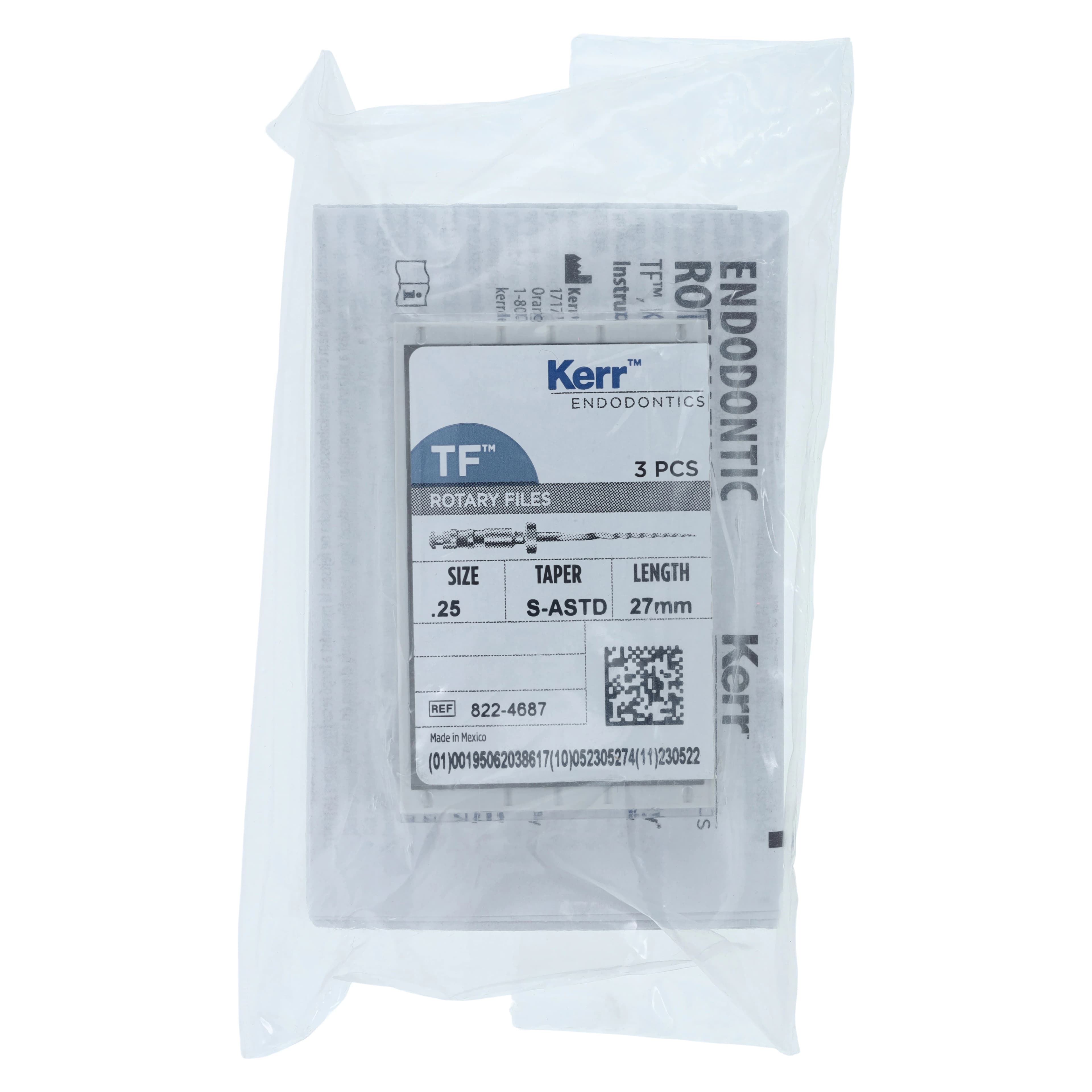 Kerr TF Twisted Files, Small Assorted, Size 25, 27mm, NiTi Rotary Files, 3/Pkg, 822-4687 - TWISTED FILE SMALL ASST .25 TIP PACK 27MM LENGTH - Image 1