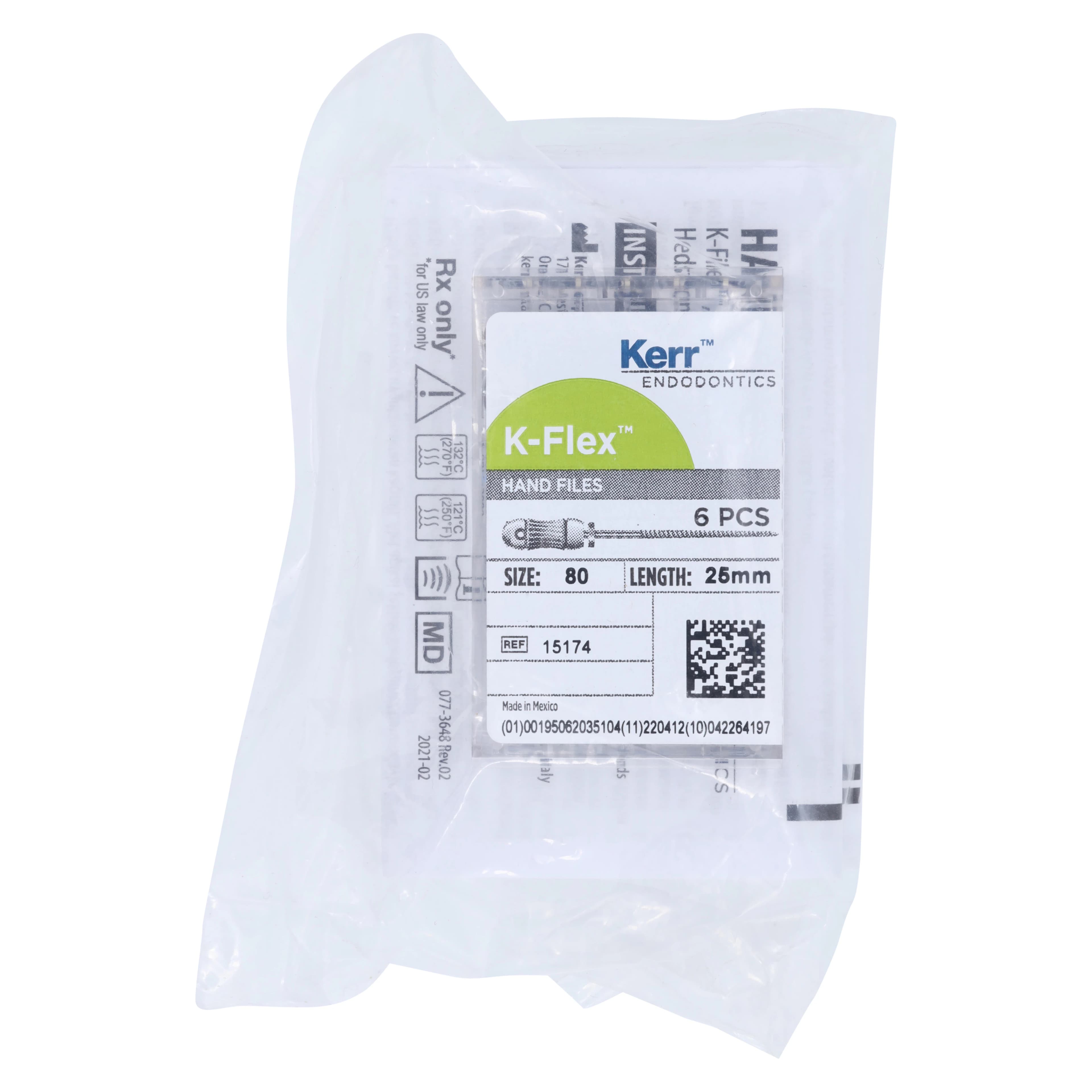 Kerr K-Flex Stainless Steel Hand Files, 25 mm, #80, Black, 6/Pk, 15174 - #80 Black SybronEndo K-Flex Files 25mm Pack of 6 - Image 1