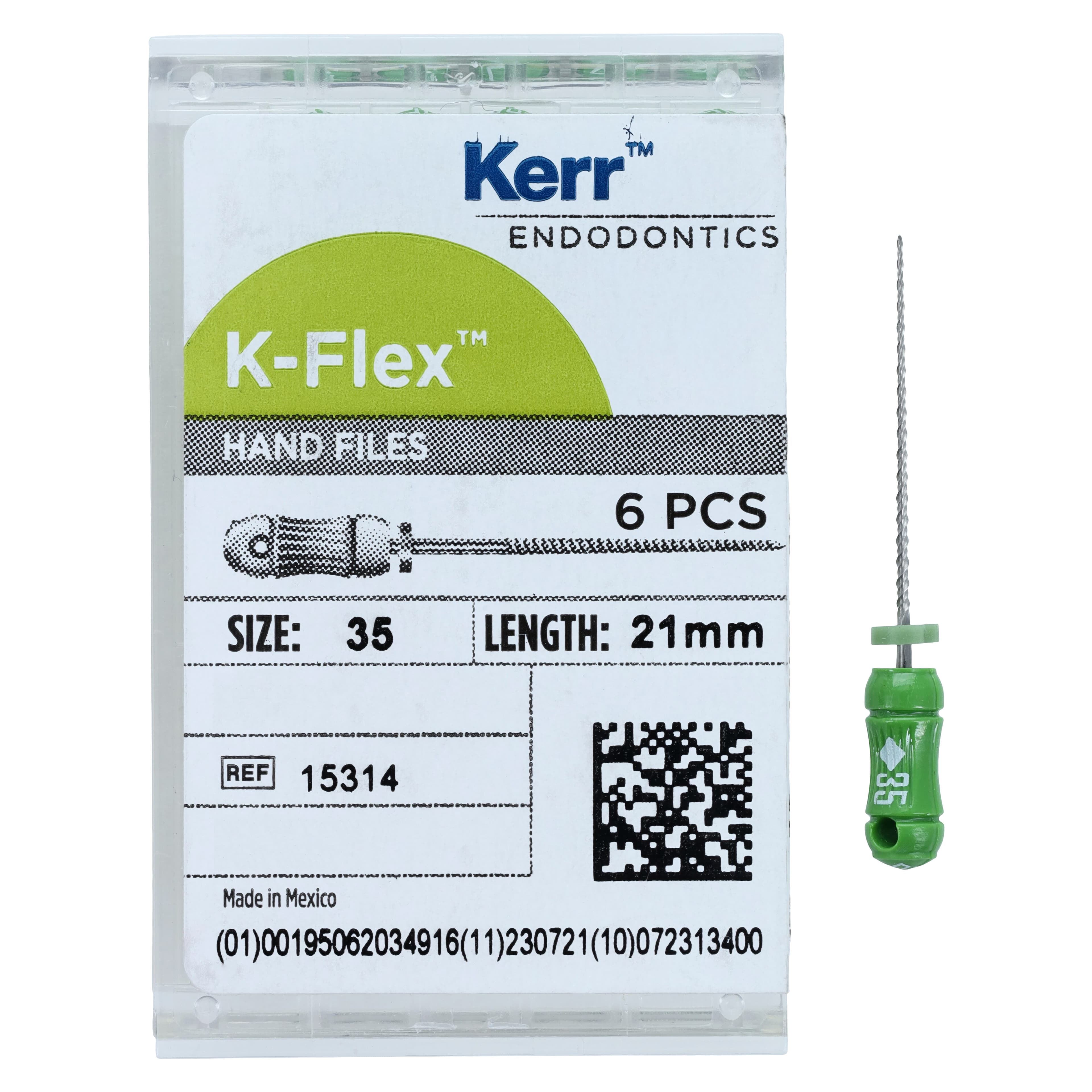 Kerr K-Flex Endodontic Files, Stainless Steel, Size #35, 21 mm, Green, 6/Pack, 15314 thumbnail 4