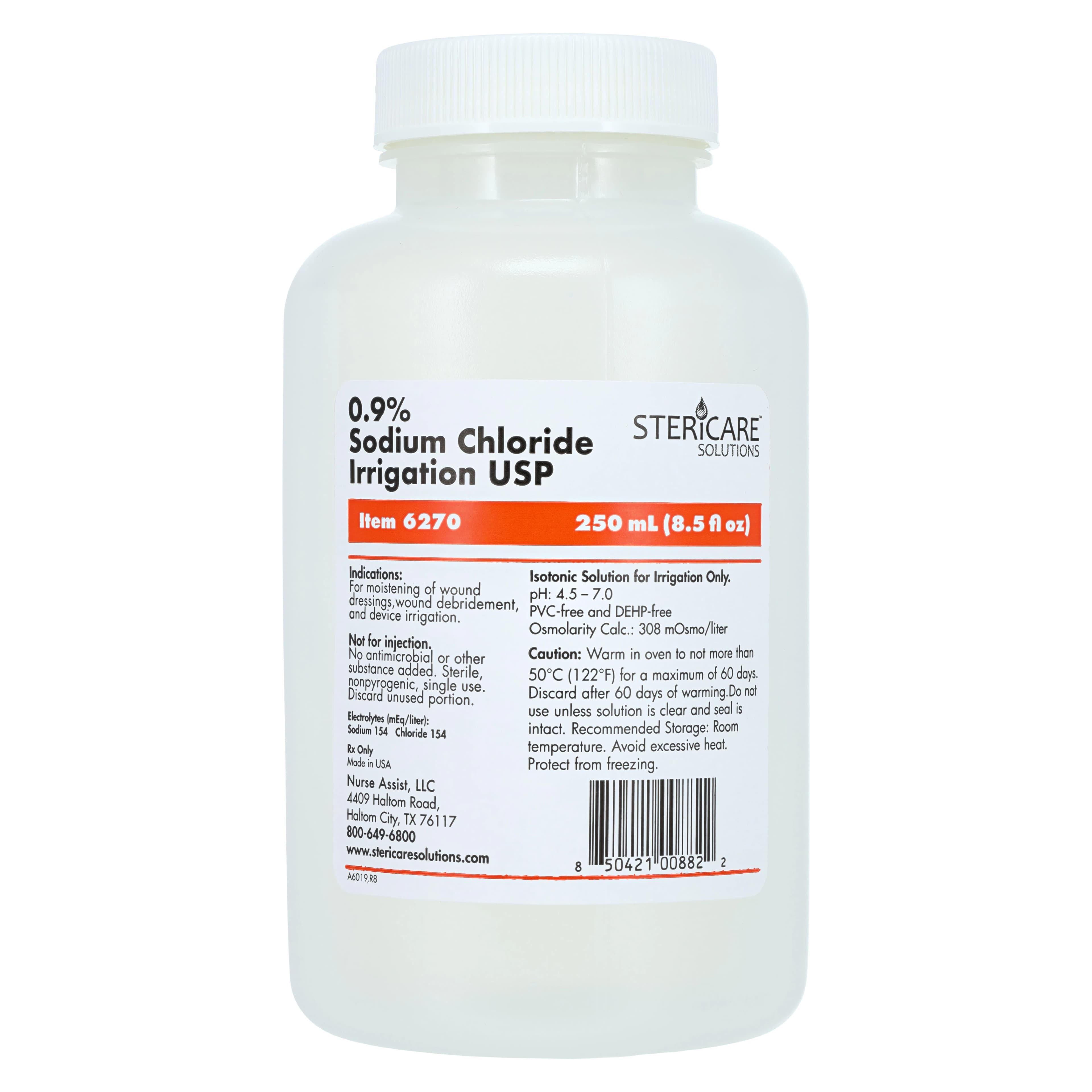 Nurse Assist Sterile 0.9% Sodium Chloride Irrigation Saline, 250mL Screw Top Bottle thumbnail 2