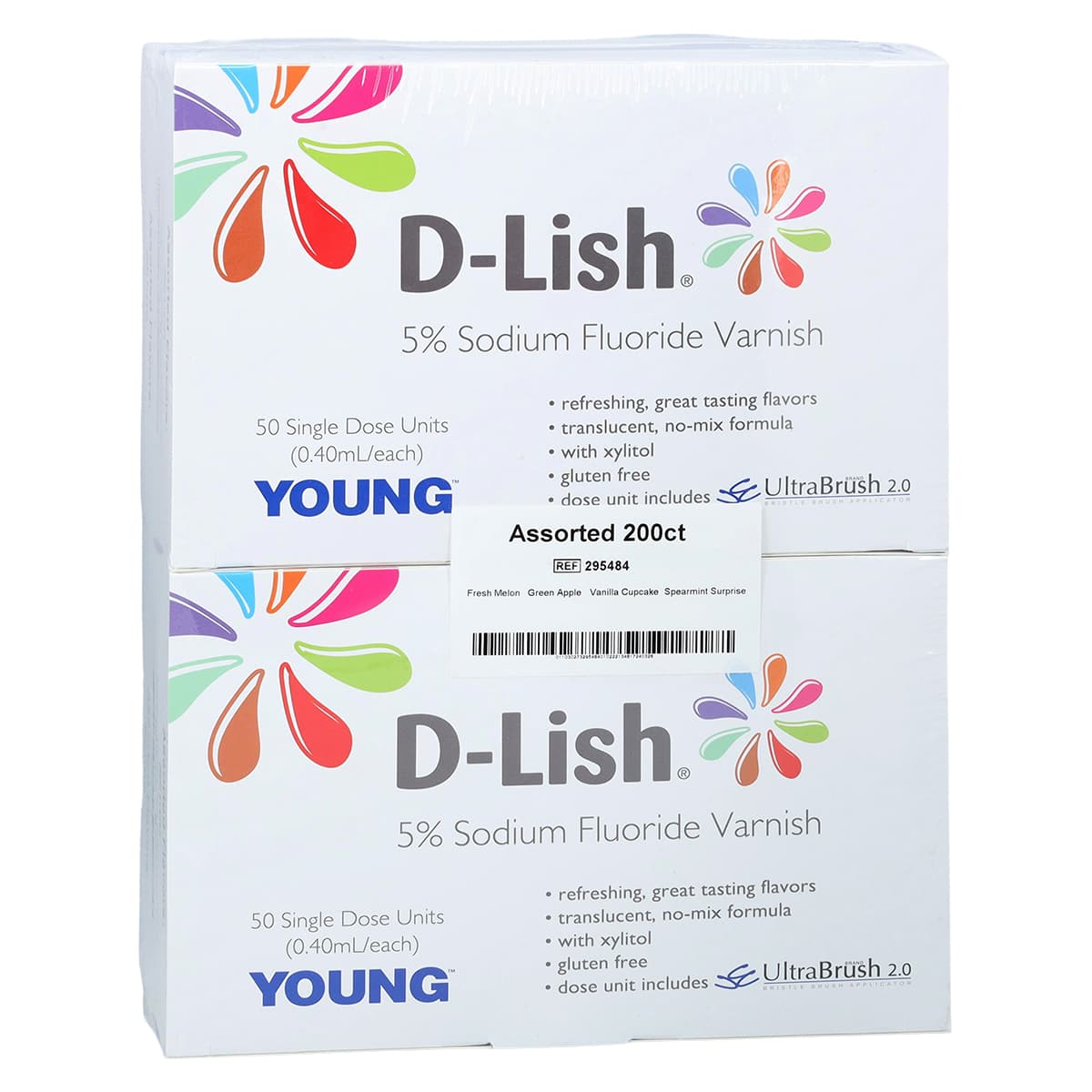D-Lish 5% Sodium Fluoride Varnish, Assorted Flavors, 0.4 mL Unit Dose, 200/Box, 295484 - D-Lish 5% Sodium Fluoride Varnish Assorted 200Bx - Image 1