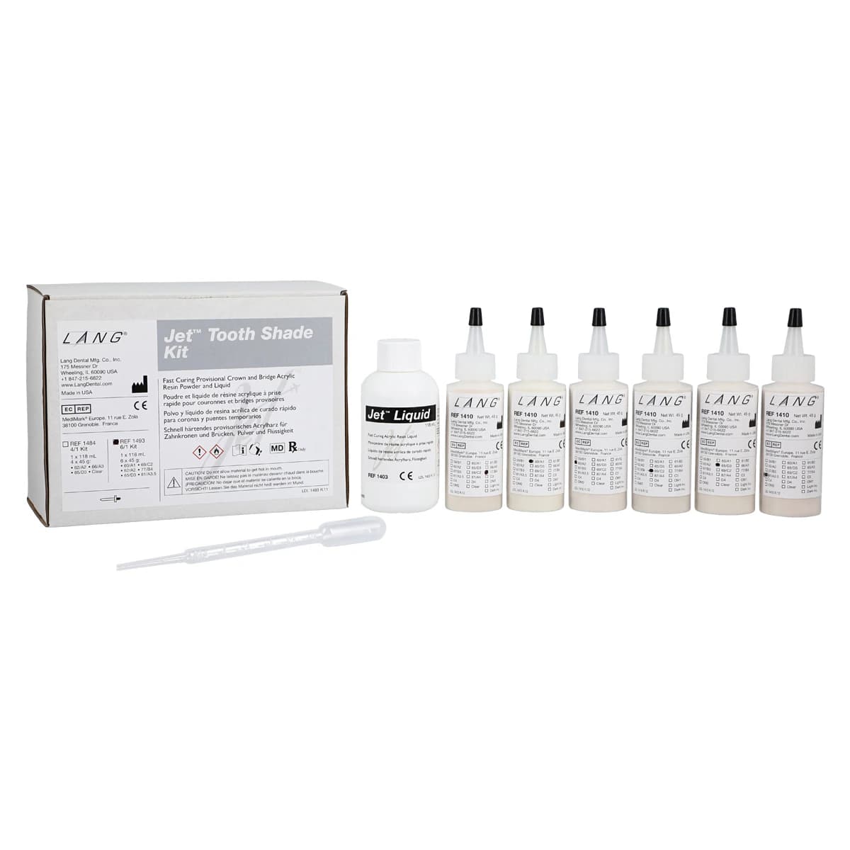 Jet Tooth Shade Self-Curing Acrylic Resin Kit, 6/1 (6 x 45g Powder + 118ml Liquid), Shade 6/1, 1493R - Jet Tooth Shade - Kit - 6/1 (6x45g powder -118ml liquid) - Image 1