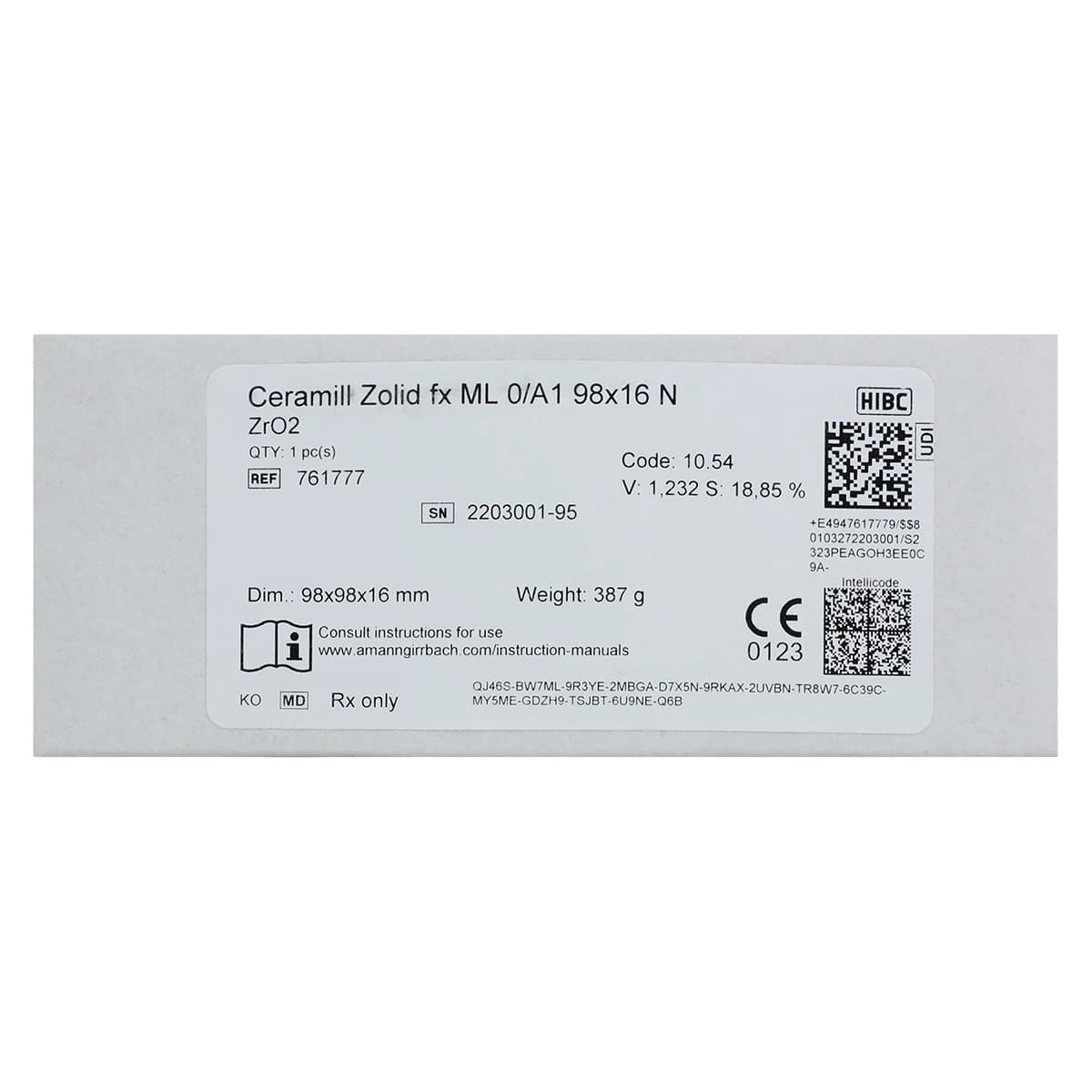 Ceramill Zolid FX Multilayer Zirconia Disc, Shade 0/A1, 98 x 16 mm, F, 1 Disc thumbnail 6