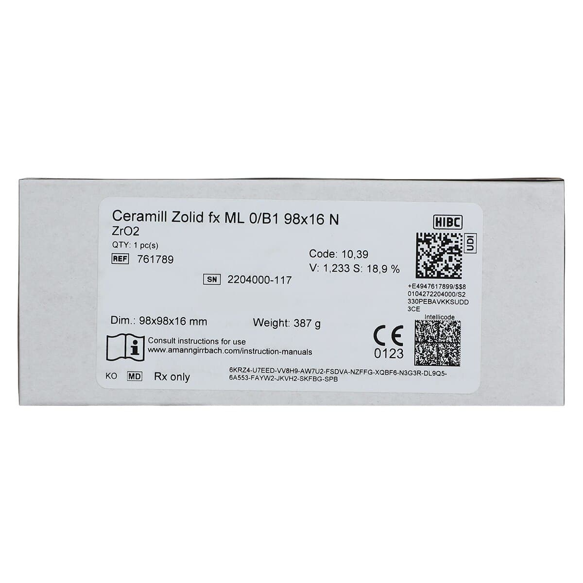 Ceramill Zolid FX Multilayer Zirconia Disc, Shade 0/B1, 98 x 16 mm, 1 Disc thumbnail 6