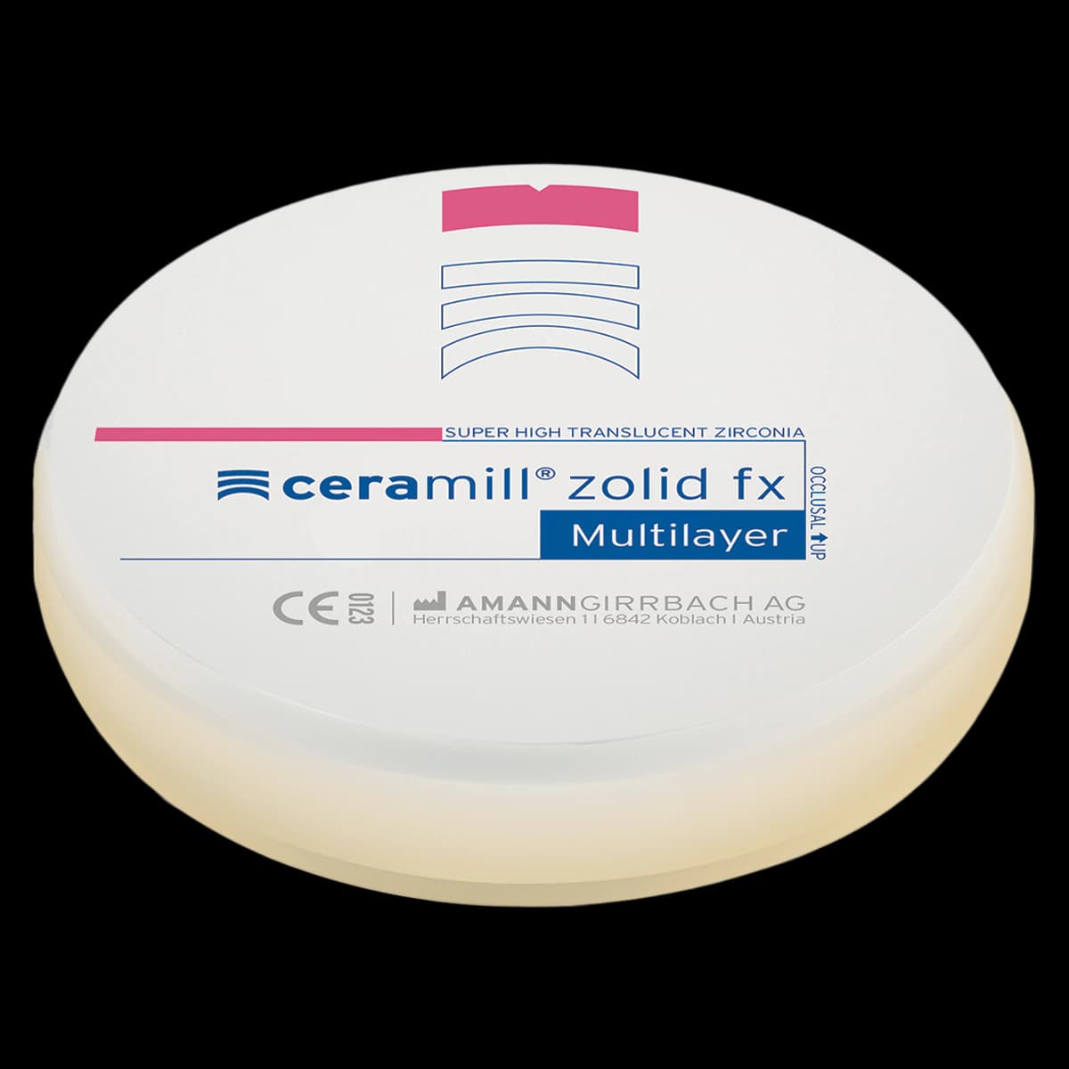 Ceramill Zolid FX Multilayer Zirconia Disc, Shade 0/B1, 98 x 16 mm, 1 Disc - Ceramill Zolid FX ML 0/B1 98x16 F - Image 1