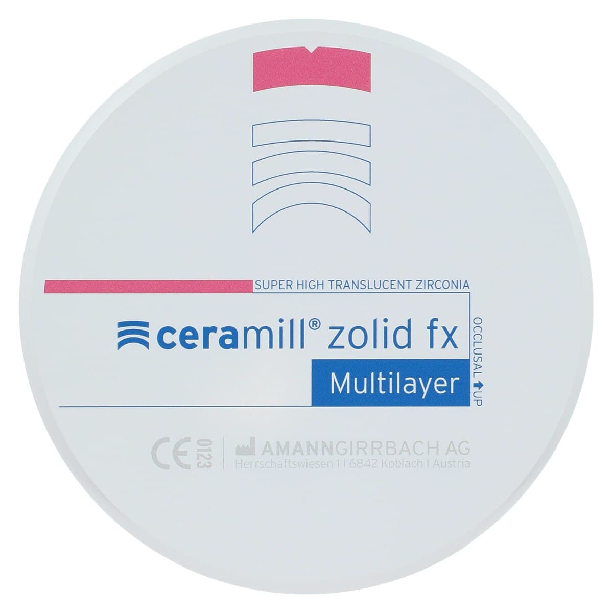 Ceramill Zolid FX ML Multilayer Zirconia Disc, Shade 0/B1, 98 x 20 mm, 1 Disc thumbnail 3