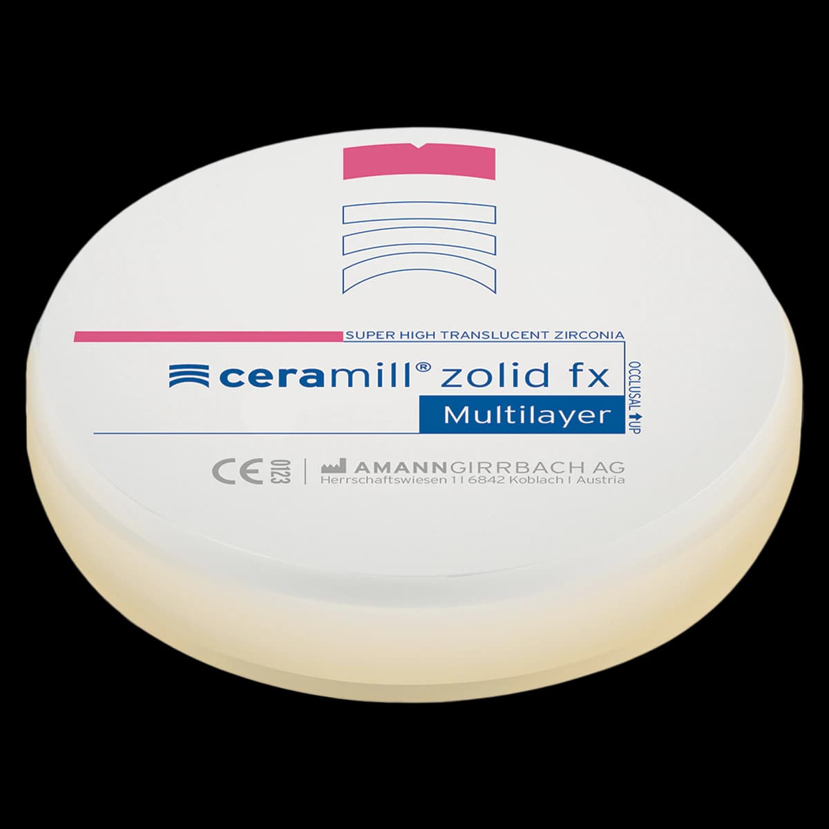 Ceramill Zolid FX Multilayer Zirconia Disc, Shade B2/B3, 98 x 20 mm, 1 Disc - Ceramill Zolid FX ML B2/B3 98x20 F - Image 1
