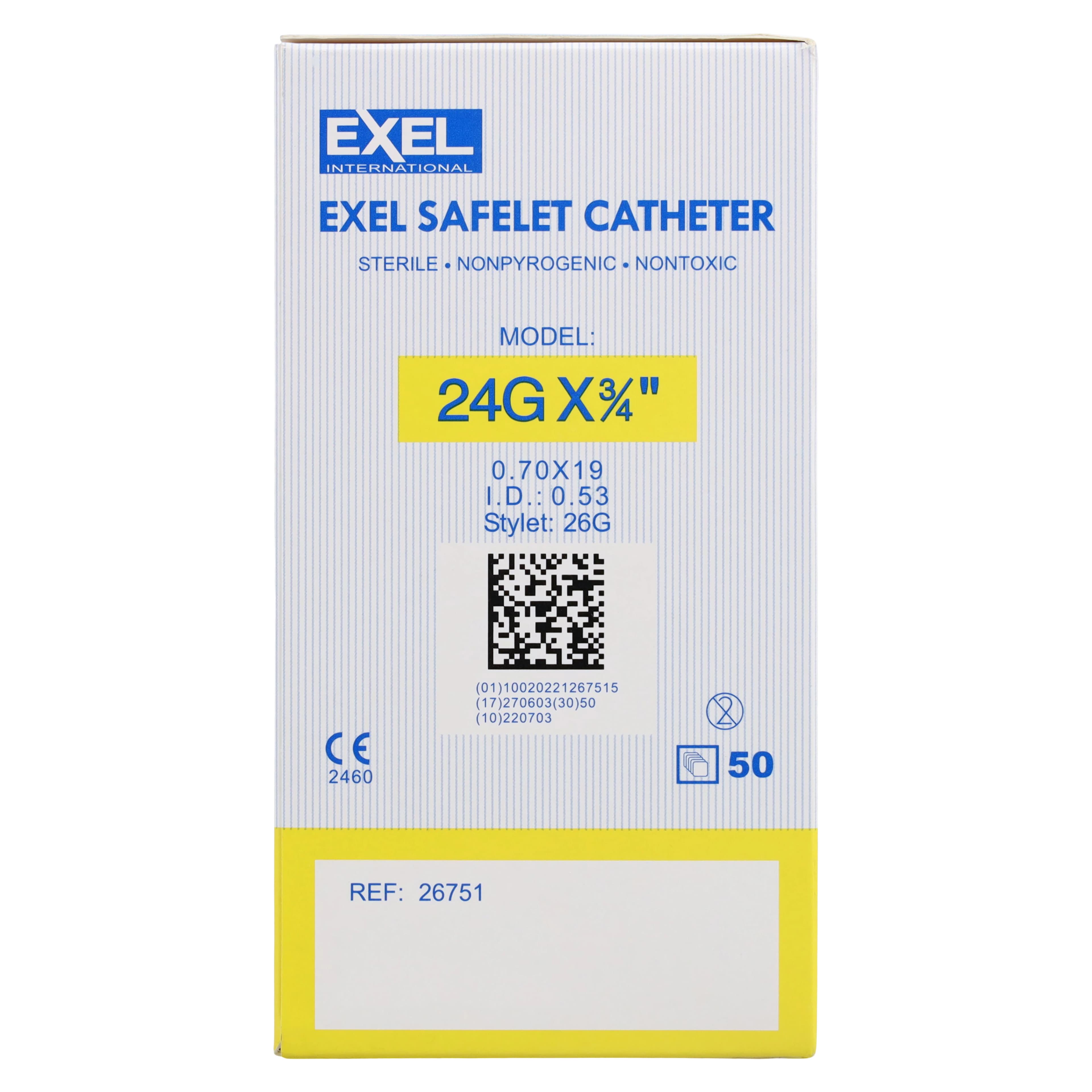 Exel Safelet IV Catheter, 24G x 3/4", Wingless, Sterile, 50/Box thumbnail 9