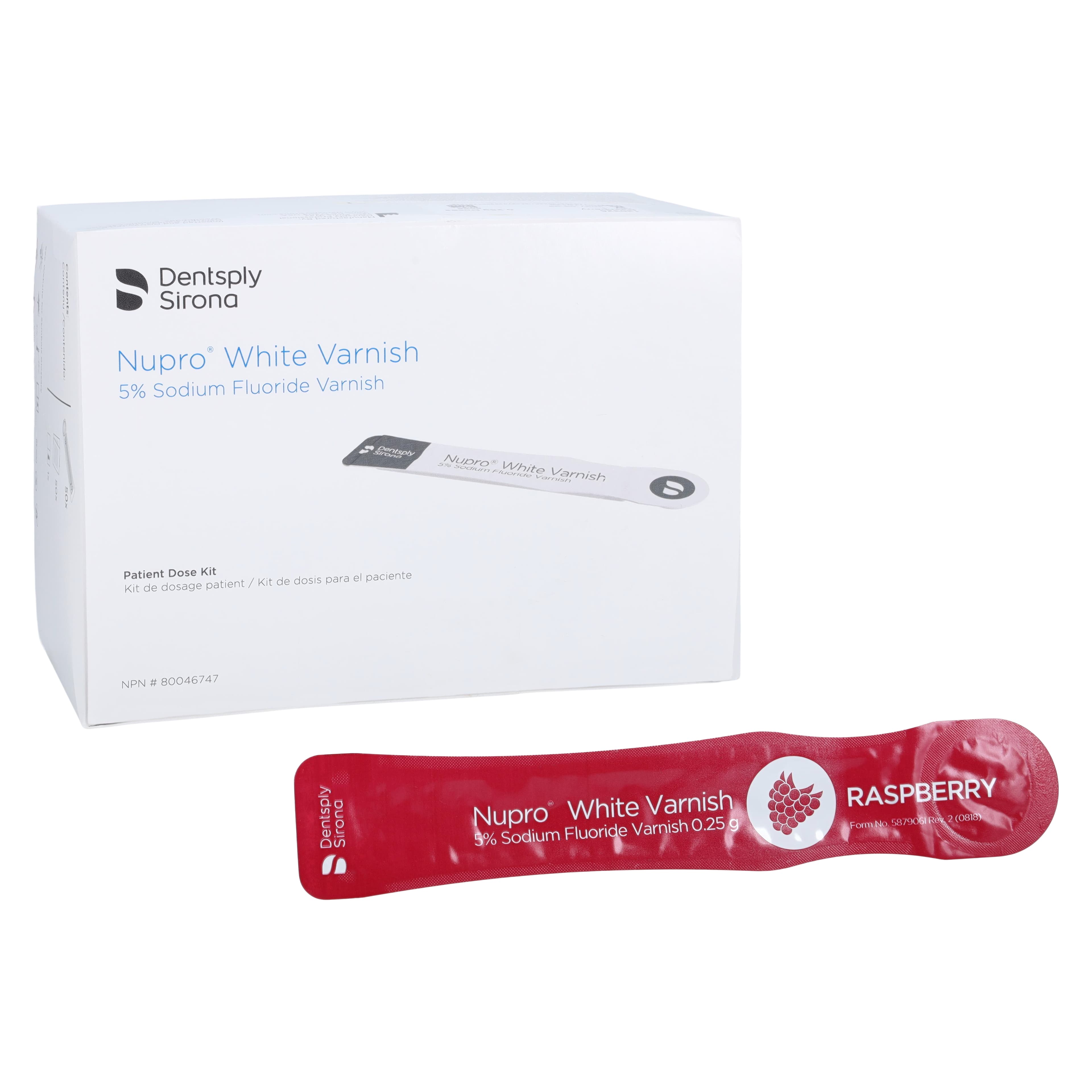 NUPRO® White Varnish Easy Application Package, 5% Sodium Fluoride, Raspberry, 0.25 g, 50/Box, 130325 - NUPRO® White Varnish Easy Application Package 0.25 gm Raspberry Pkg/50 - Image 1