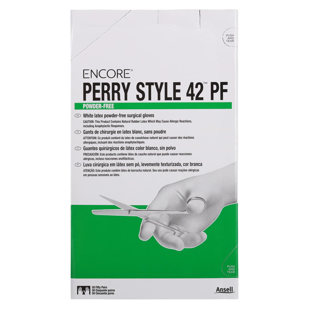 Ansell Encore Perry Style 42 Powder-Free Latex Surgical Gloves, Sterile, Size 8, White, 50 Pairs/Box, 5711105PF thumbnail 5