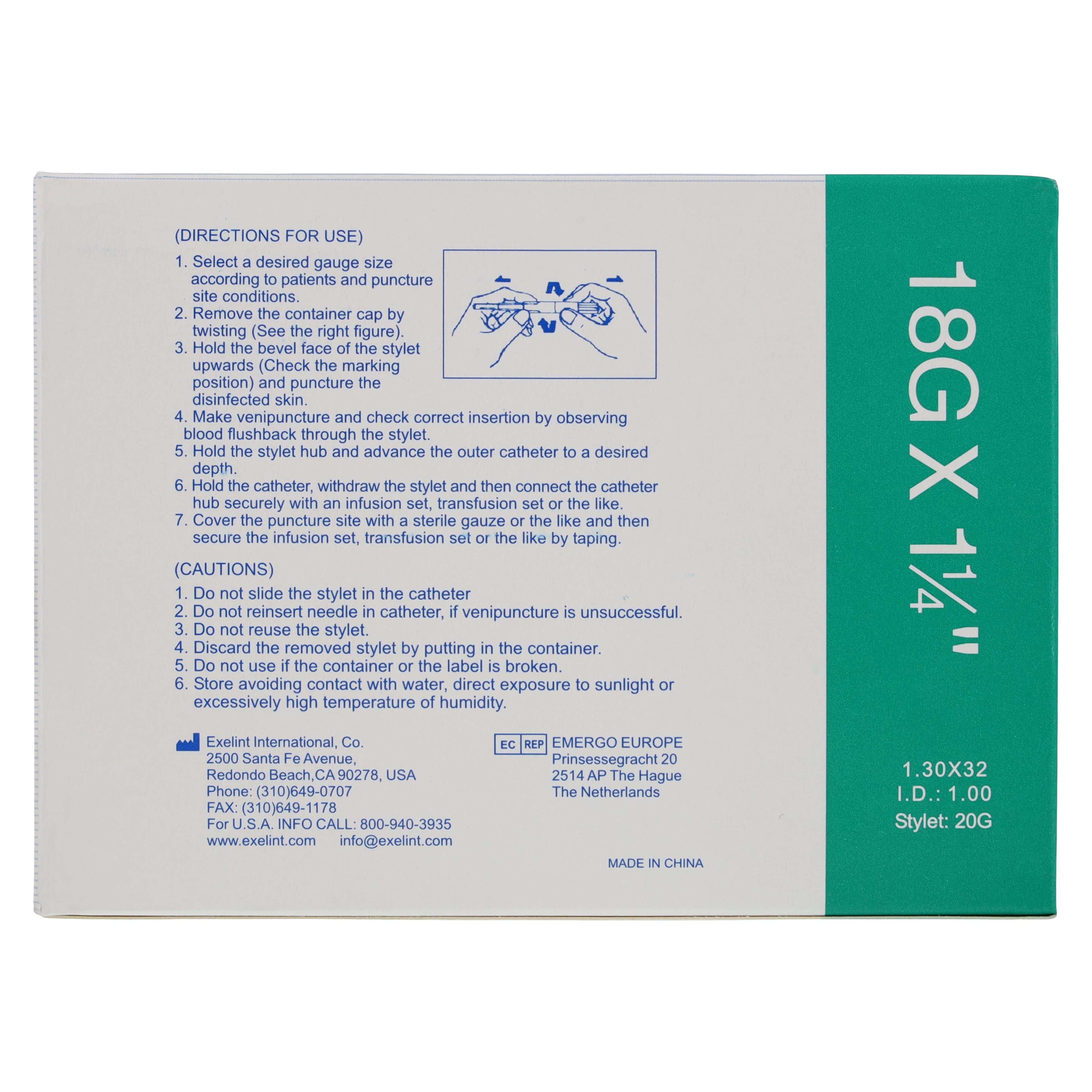 Exel Safelet IV Catheter, 18 Gauge x 1-1/4", Green, Safety with Hydrophobic Membrane Filter, 50/Box thumbnail 7