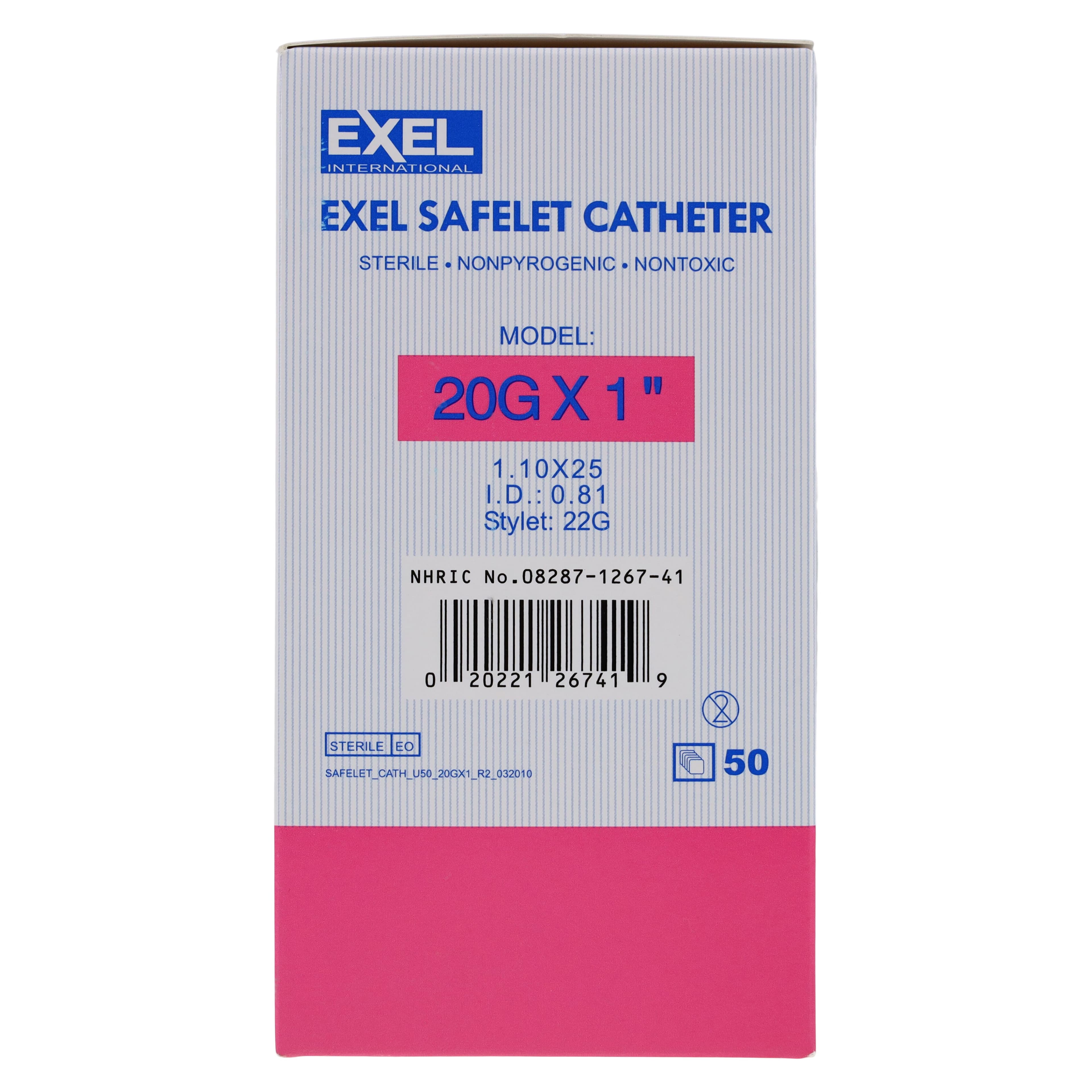 Exel Safelet IV Catheter, 20 Gauge x 1", Pink, Safety with Hydrophobic Membrane Filter, 50/Box thumbnail 6