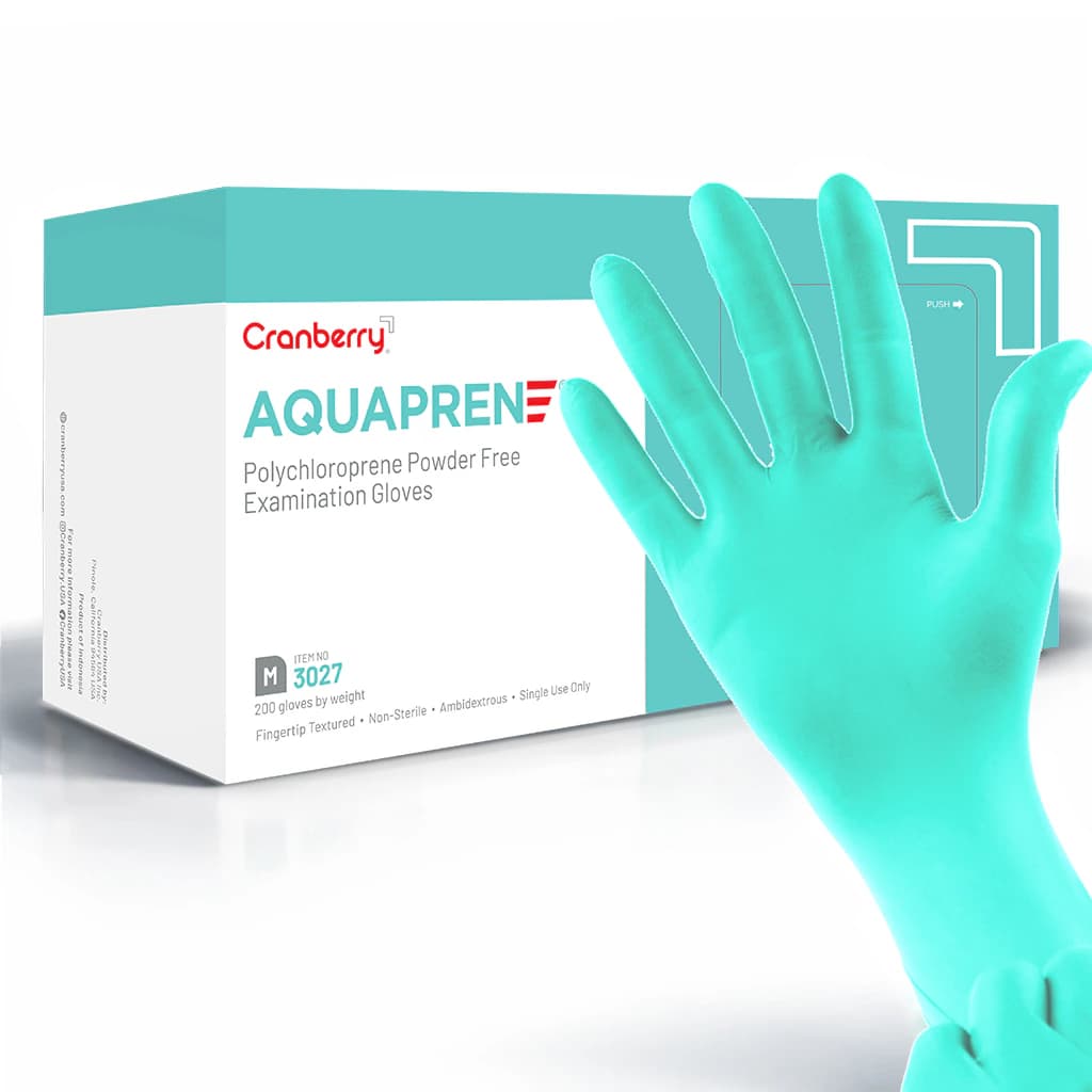 AquaPrene Chloroprene Powder-Free Exam Gloves, Small, Aqua Blue, 200/Box, CR3026 thumbnail 2