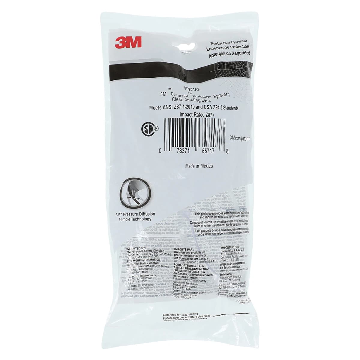 3M SecureFit Protective Eyewear, Clear Anti-Fog Lens, One Size Fits Most, SF201AF - SecureFit Protective Eyewear Clear Lens - Image 1
