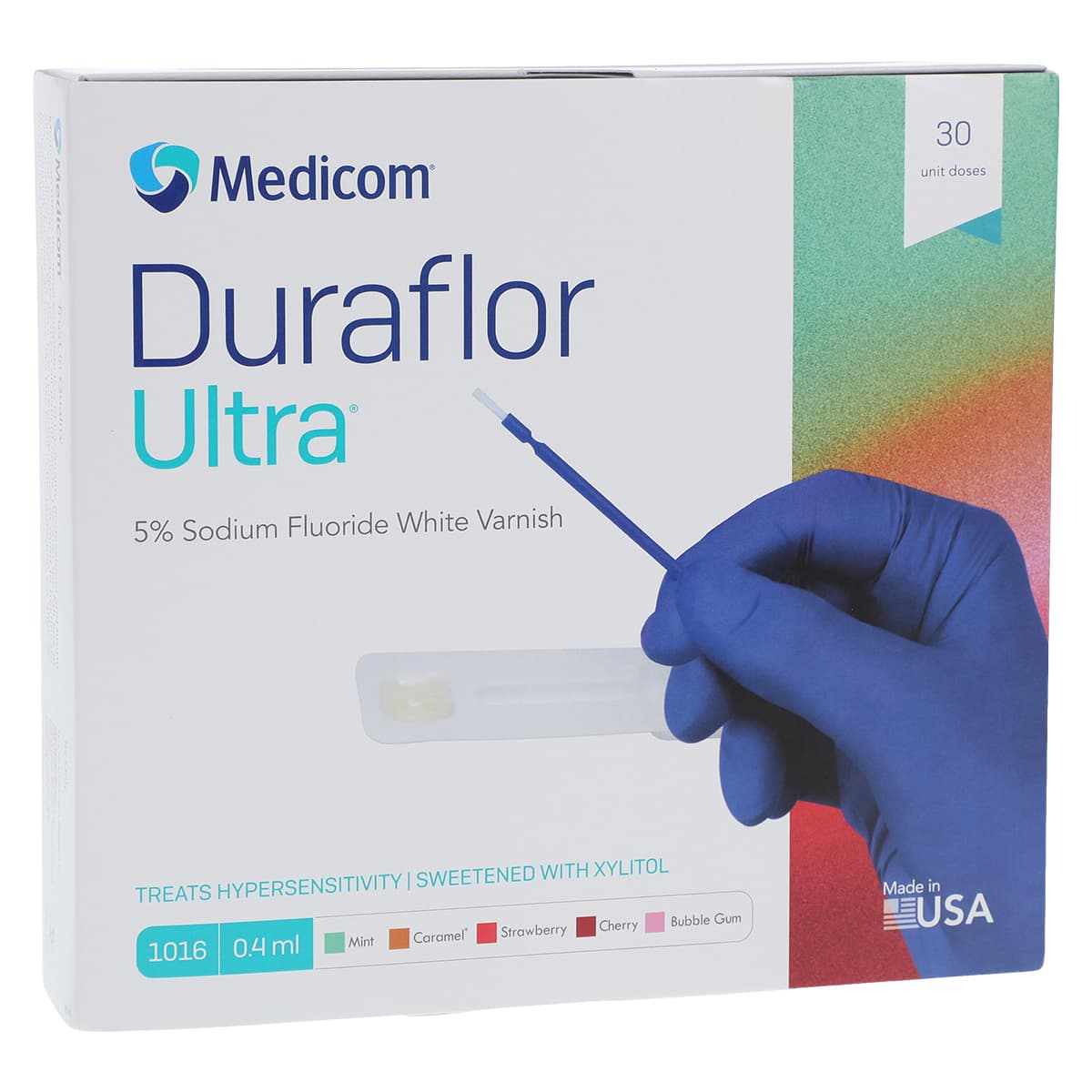 Duraflor Ultra 5% Sodium Fluoride White Varnish, Mint, 0.4 mL Unit Dose, 30/Box, 1016-M30 - Duraflor Ultra 5% Sodium Fluoride White Varnish Mint Box of 30 - Image 1