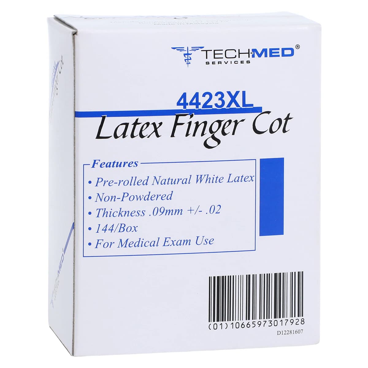 Tech-Med Latex Finger Cots, X-Large, Non-Powdered, Pre-Rolled, Natural White, 144/Box, 4423XL - Latex Finger Finger Cots, X-Large, box of 144, 4423XL - Image 1