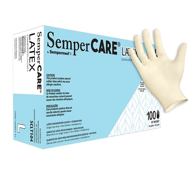 SemperCare® Latex Exam Gloves, Powder Free, Non-Sterile, Micro-Textured, X-Small, Cream, 100/Box - SemperCare® Latex Exam Gloves XS Cream Box of 100 - Image 1