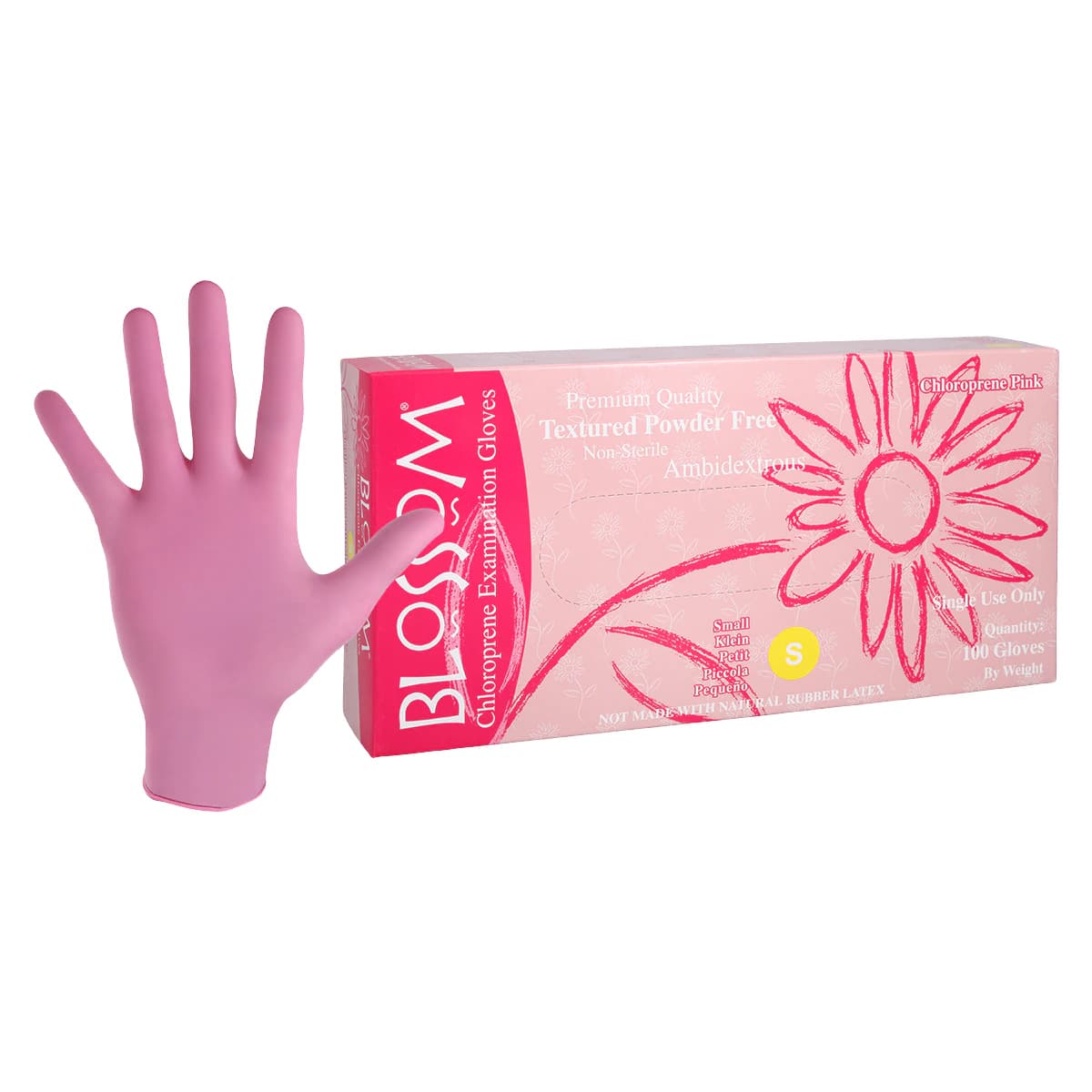 Blossom® Chloroprene Exam Gloves, Powder Free, Non-Sterile, Small, Pink, 100/Box thumbnail 2