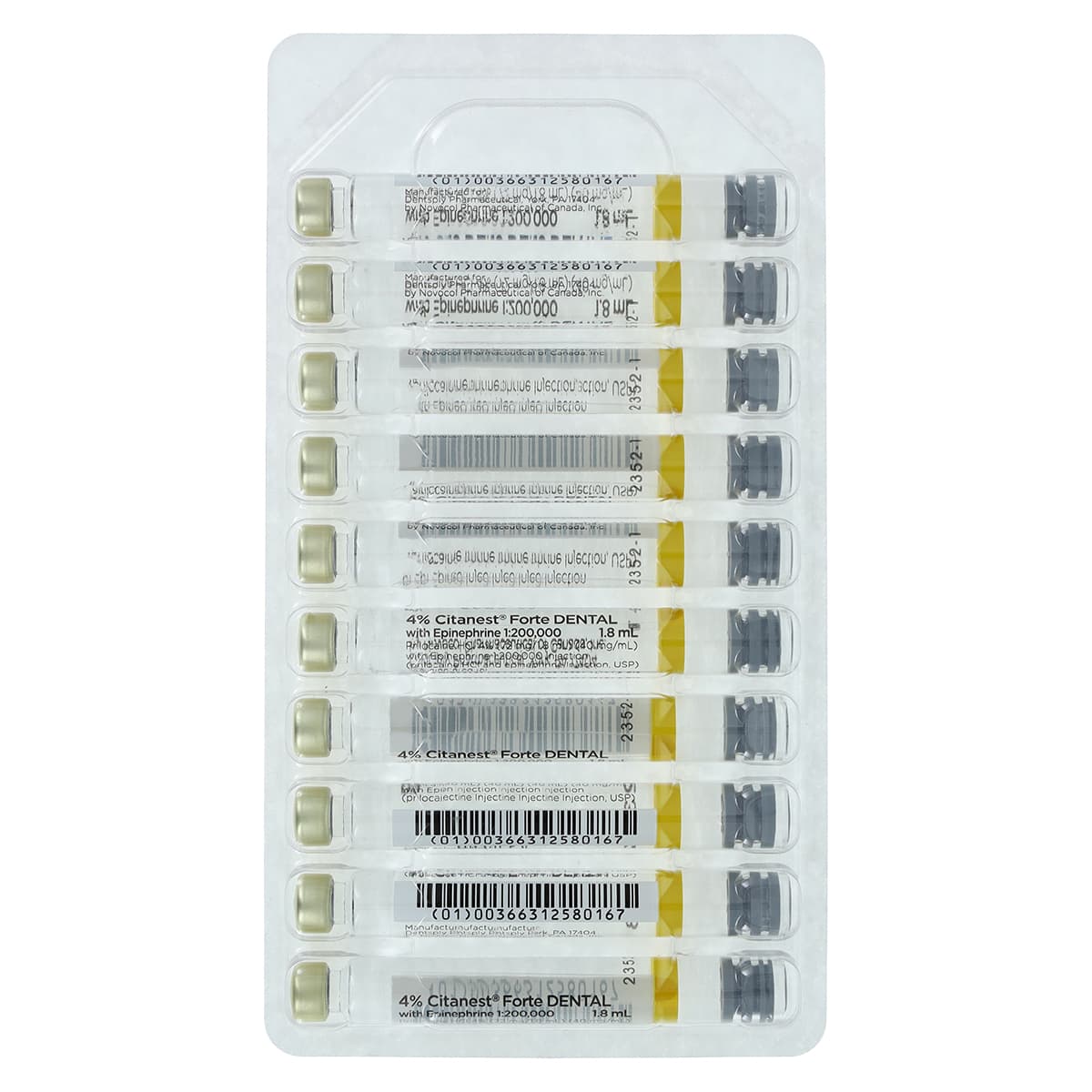 Citanest Forte 4% Prilocaine with Epinephrine 1:200,000, 1.8 mL Glass Cartridges, Yellow, 50/Box, 48816 thumbnail 3