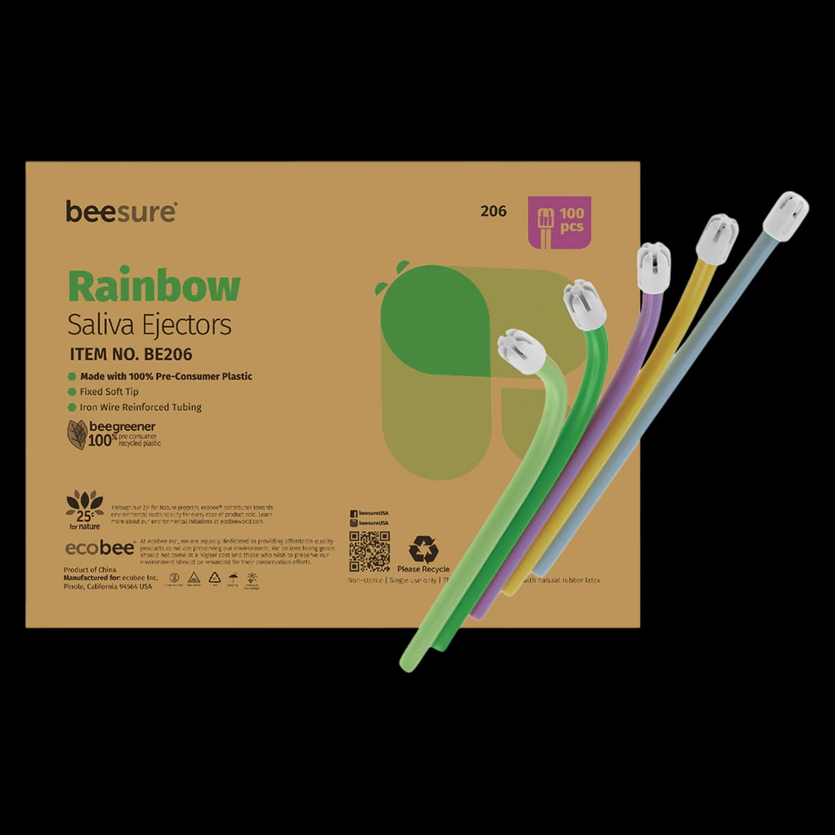 BeeSure Rainbow Saliva Ejectors, Assorted Colors, Latex-Free, 500/Box, BE206 thumbnail 2