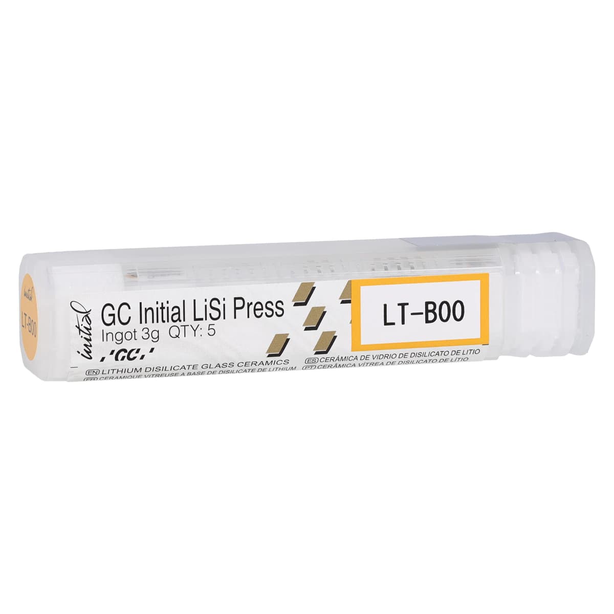 GC Initial LiSi Press Lithium Disilicate Ingot, Shade LT-B00, 3g, 5/Pk, 012835 - GC Initial LiSi Press Lithium Disilicate Ingot, Shade LT-B00, 3g, 5/Pk - Image 1