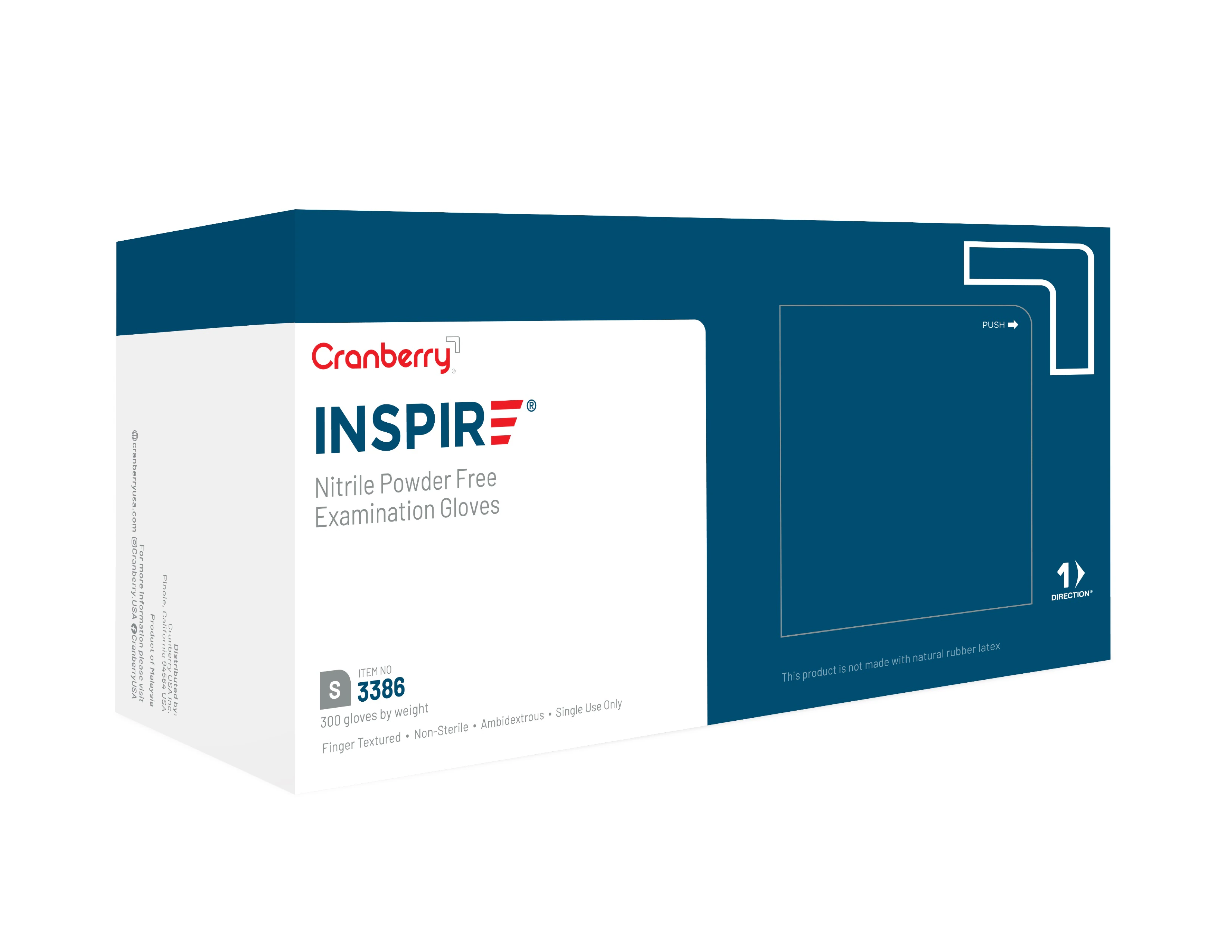 Cranberry Inspire Nitrile Exam Gloves, Powder-Free, Non-Sterile, Small, Aegean Blue, 300/Box, CR3386 - Inspire Nitrile Exam Gloves Small Blue Box of 300 - Image 1