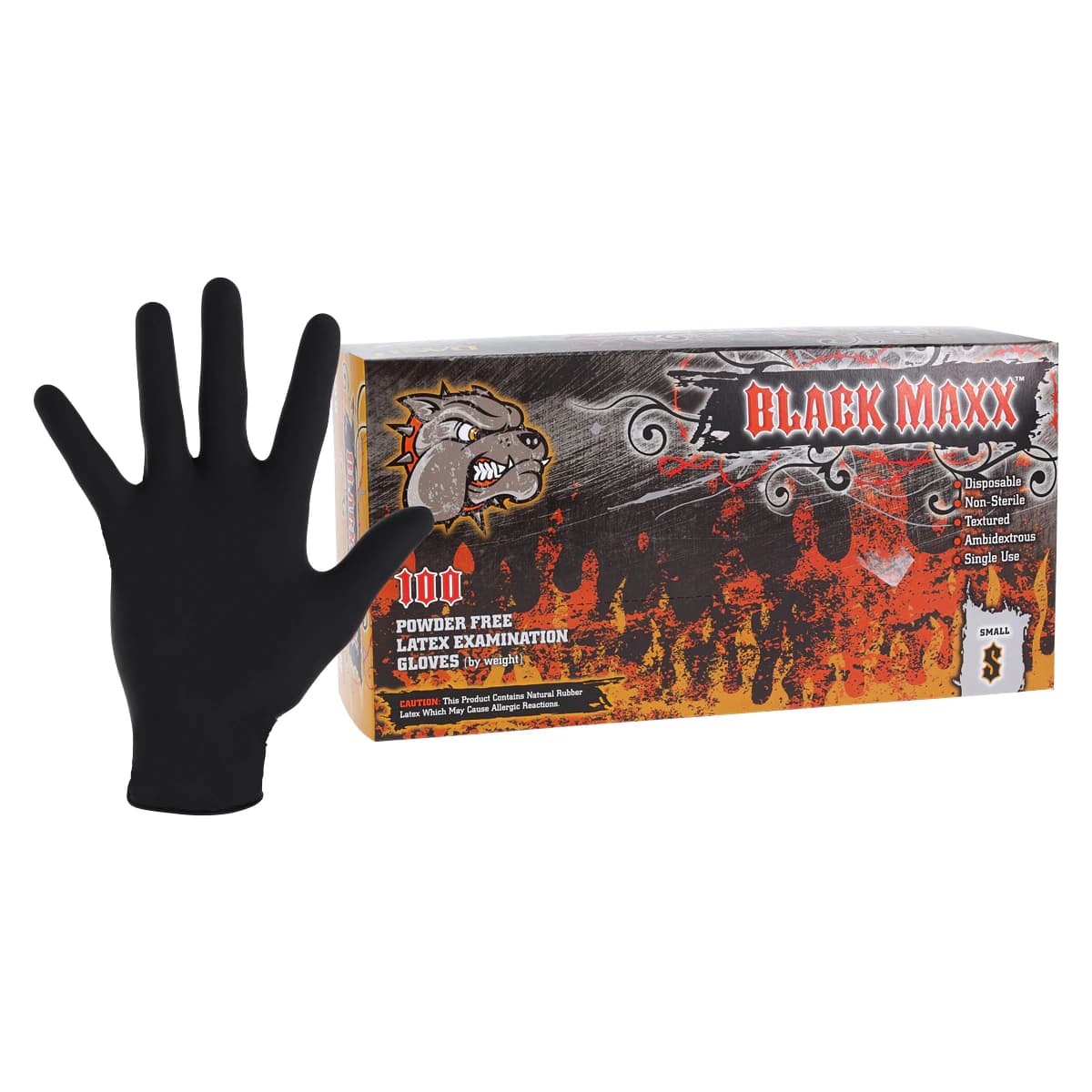Black Maxx™ Latex Exam Gloves, Powder Free, Non-Sterile, Small, Black, 100/Box, BMX100S - Black Maxx™ Latex Exam Gloves, 100/Pkg - Small - Image 1