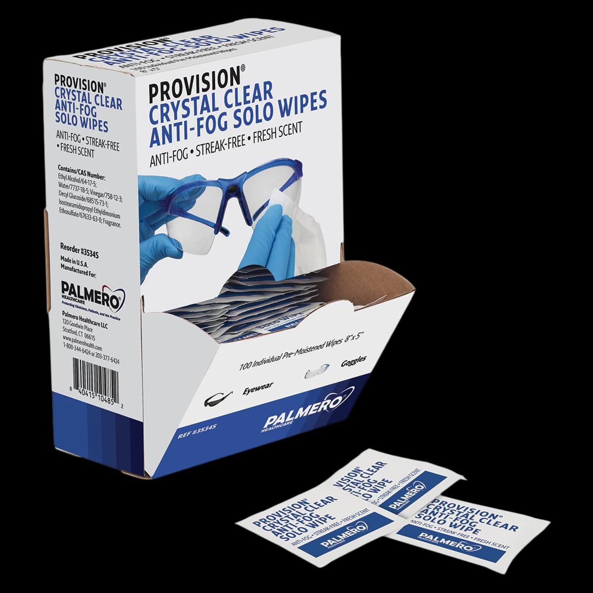 ProVision Crystal Clear Anti-Fog Solo Wipes, 8" x 5", Individually Wrapped, 100/Box, 3534S - Pro-Vision ProVision Crystal Clear Anti-Fog Eyewear Solo Wipes, 8"x 5", 100/Box - Image 1