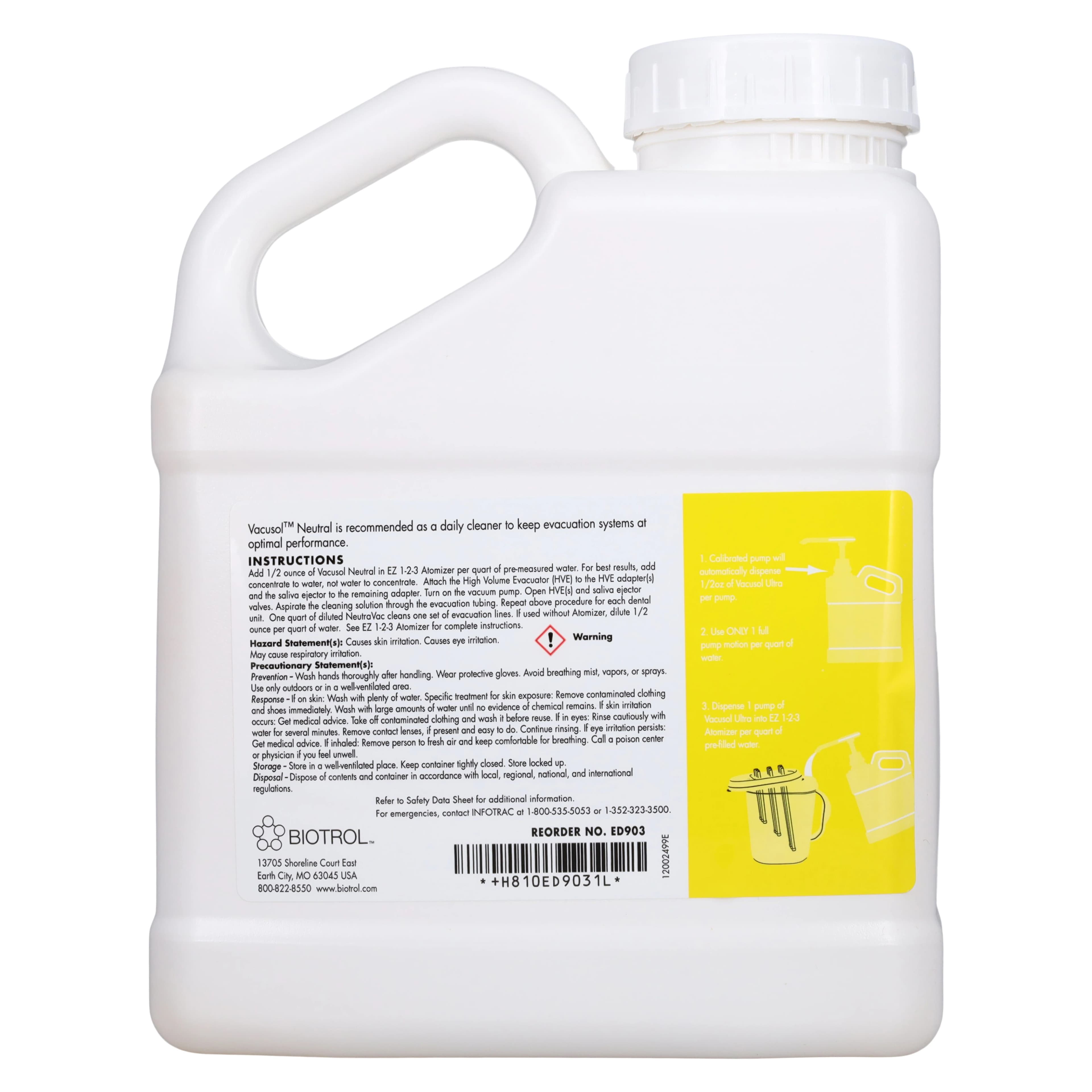 Vacusol Neutral Concentrate Dental Evacuation System Cleaner, 96 oz Bottle, ED903CS thumbnail 2