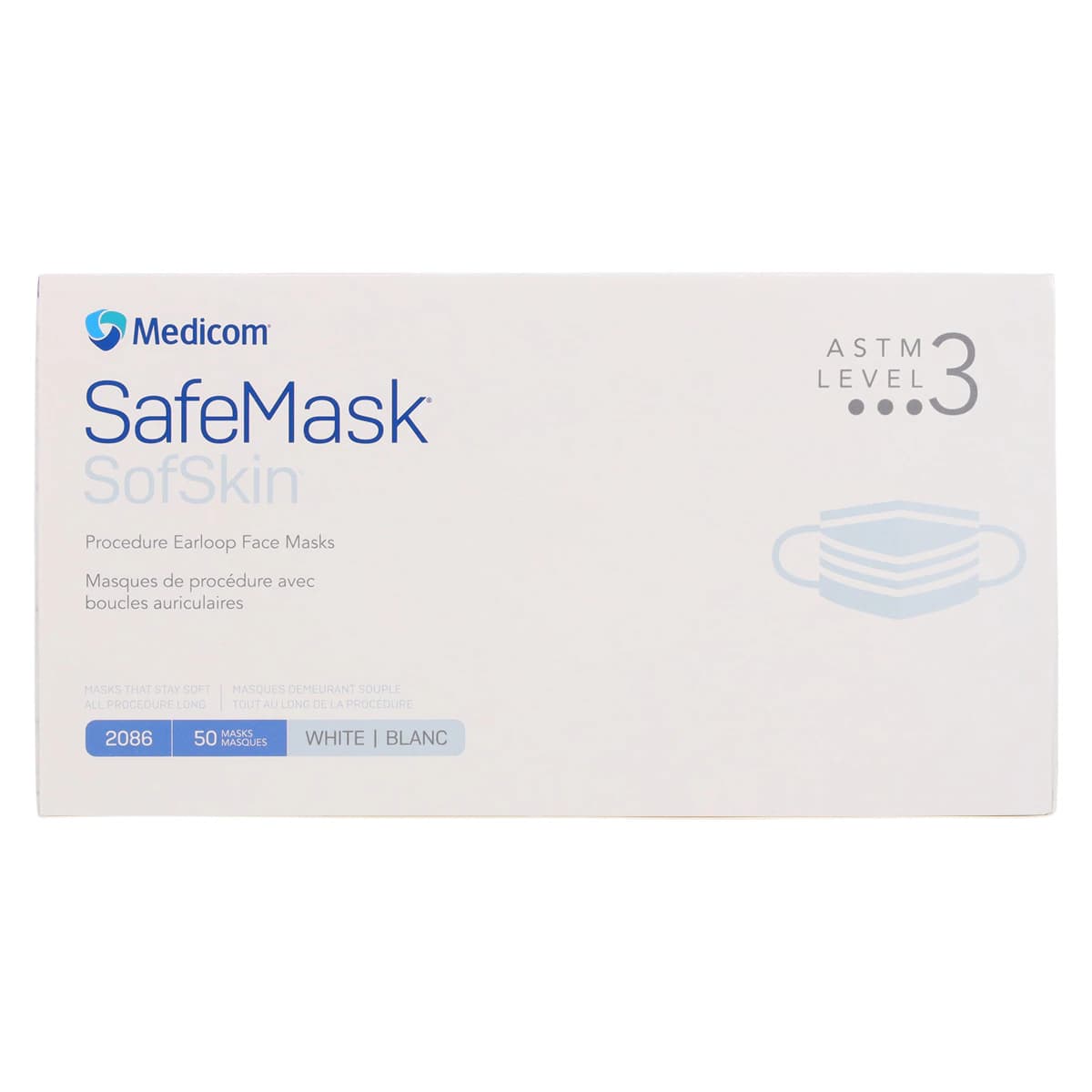 Medicom SafeMask SofSkin Procedure Earloop Face Mask, ASTM Level 3, Fluid Resistant, White, 50/Box, 2086 thumbnail 9
