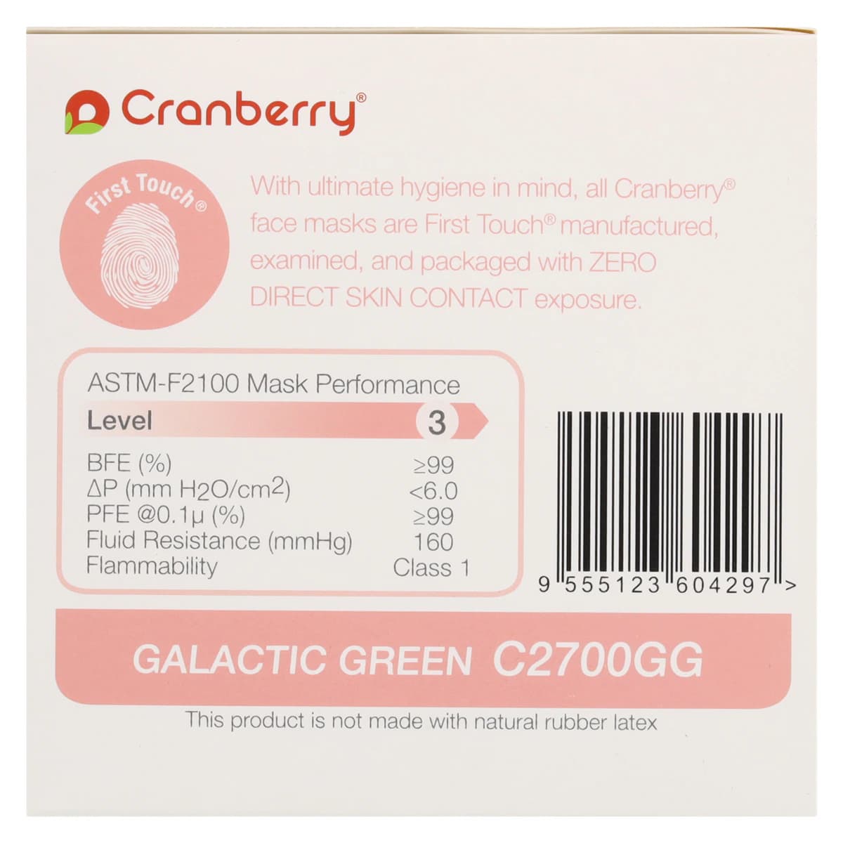 Cranberry Cosmo 4-Ply ASTM Level 3 Earloop Face Mask, Galactic Green, 50/Box, C2700GG thumbnail 6