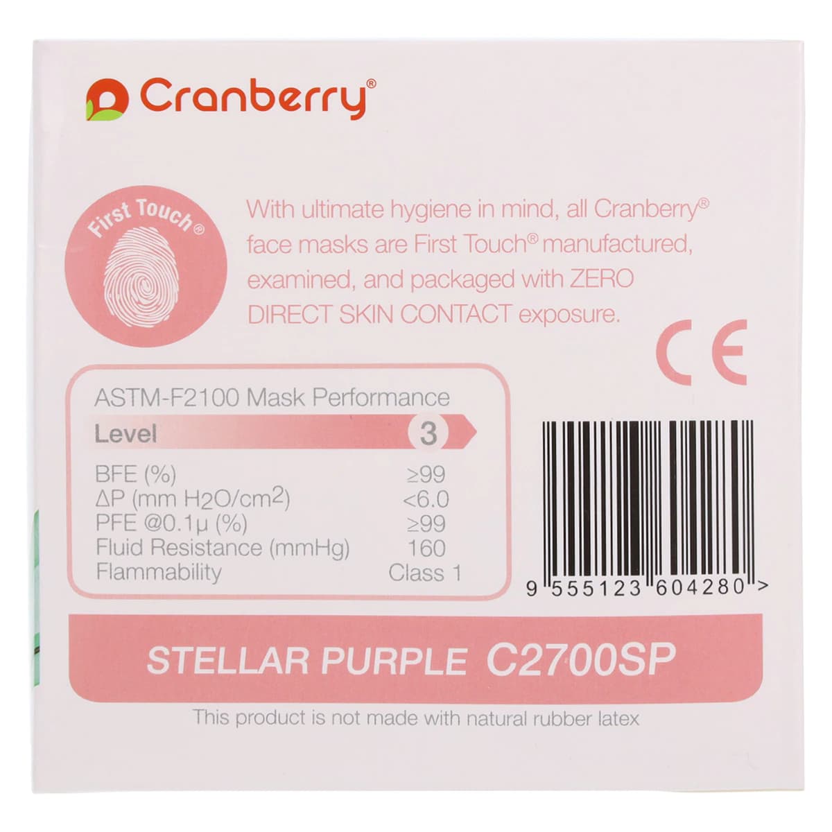 Cranberry Cosmo 4-Ply ASTM Level 3 Earloop Procedure Face Mask, Stellar Purple, 50/Box, C2700SP thumbnail 8