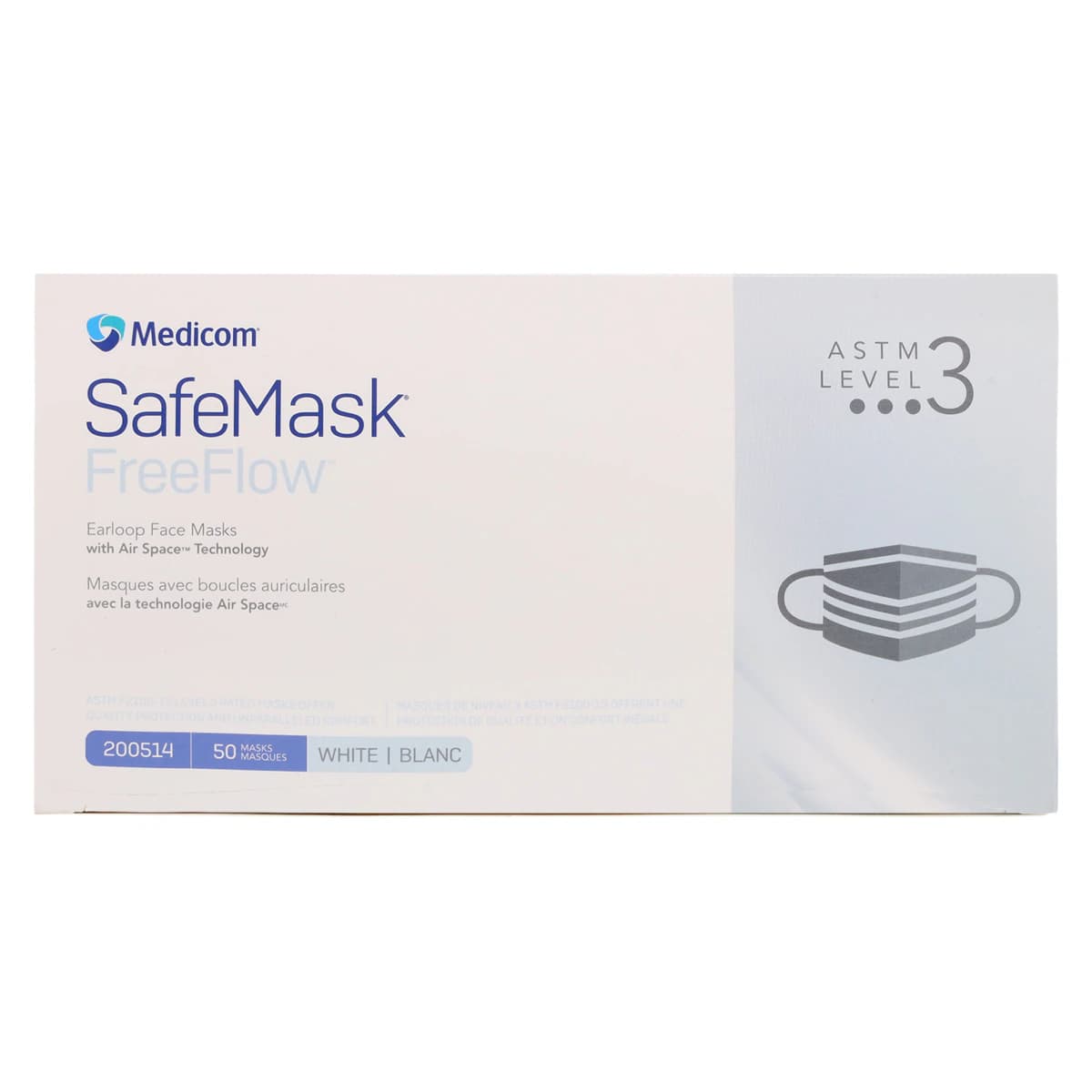 SafeMask FreeFlow Procedure Earloop Face Mask, ASTM Level 3, White, 50/Box, 200514 thumbnail 9