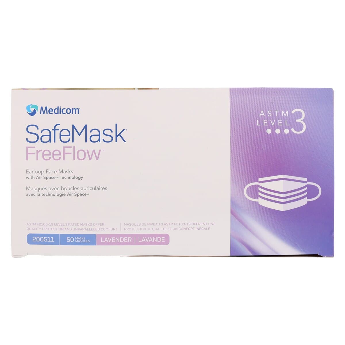 SafeMask FreeFlow Earloop Procedure Face Mask, ASTM Level 3, Fog-Free Strip, Lavender, 50/Box, 200511 thumbnail 9