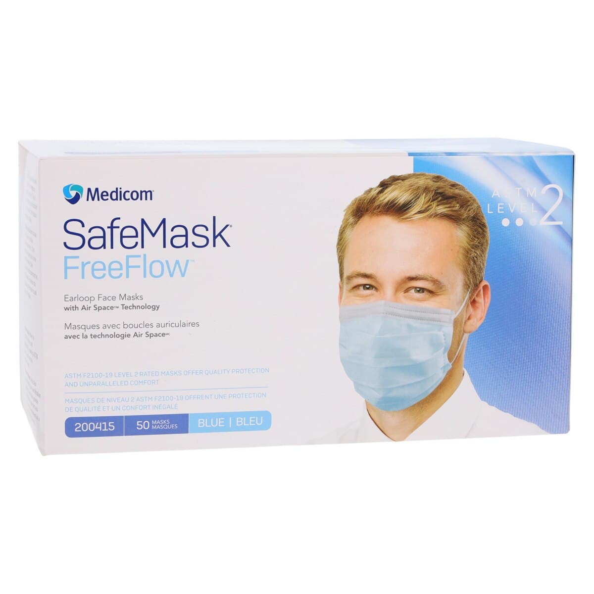 Medicom SafeMask FreeFlow Procedure Face Mask, ASTM Level 2, Blue, Ear Loop, 50/Box, 200415 thumbnail 4