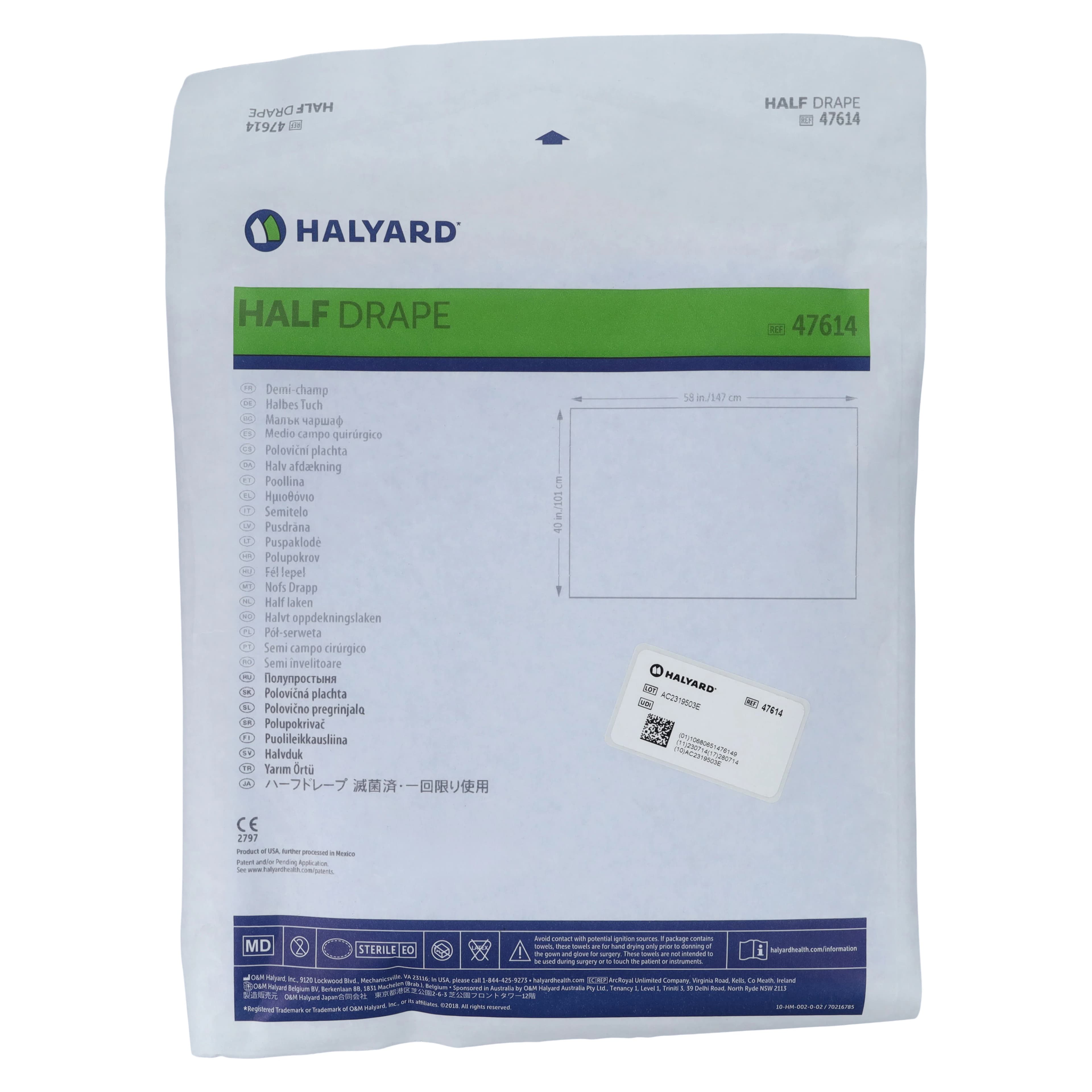 O & M Halyard Half Drape Sheets, Sterile, 40" x 58", Case of 60 thumbnail 4