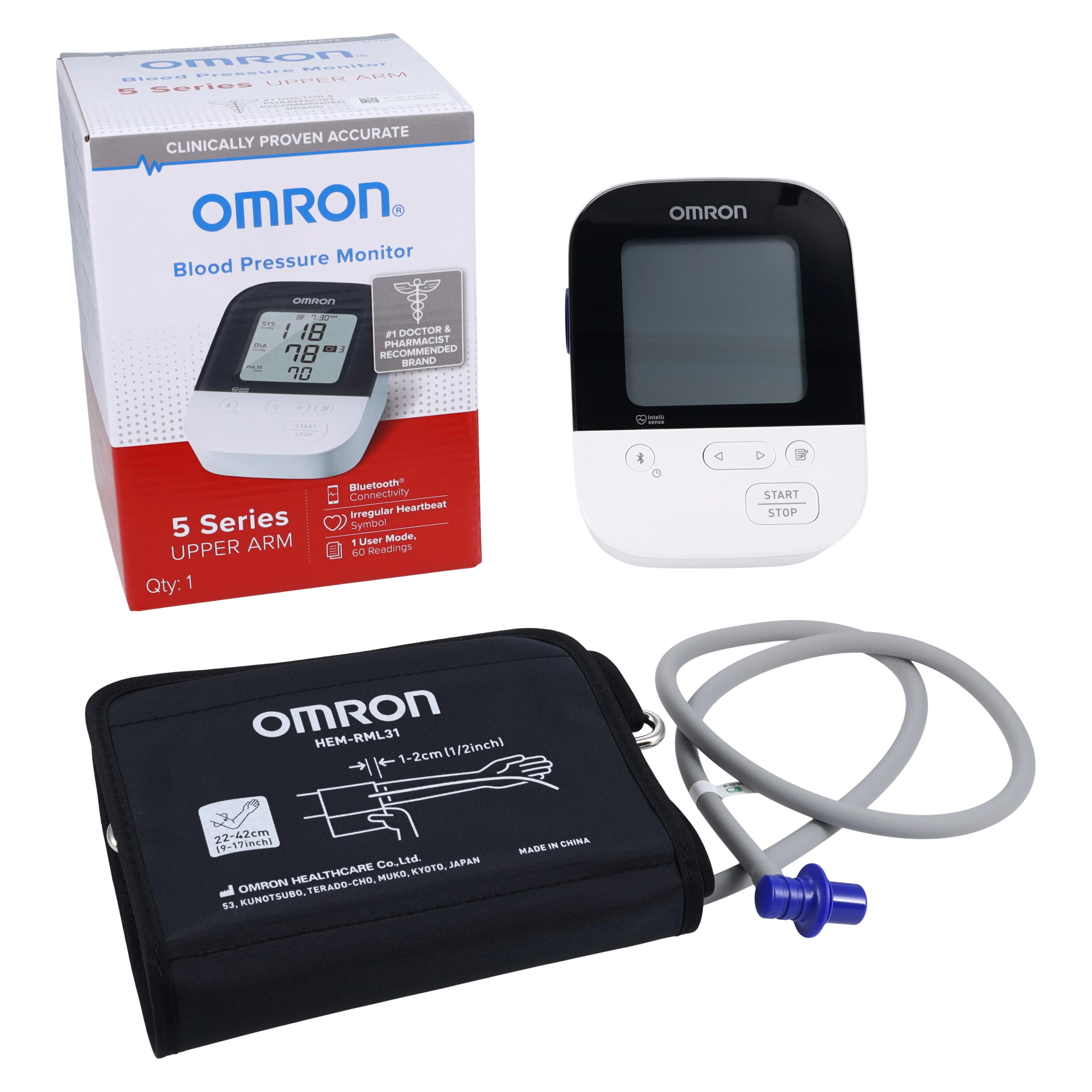 Omron 5 Series Wireless Upper Arm Blood Pressure Monitor, BP7250, with Wide-Range D-Ring Cuff (Fits 9"-17"), Includes 4 AA Batteries thumbnail 2