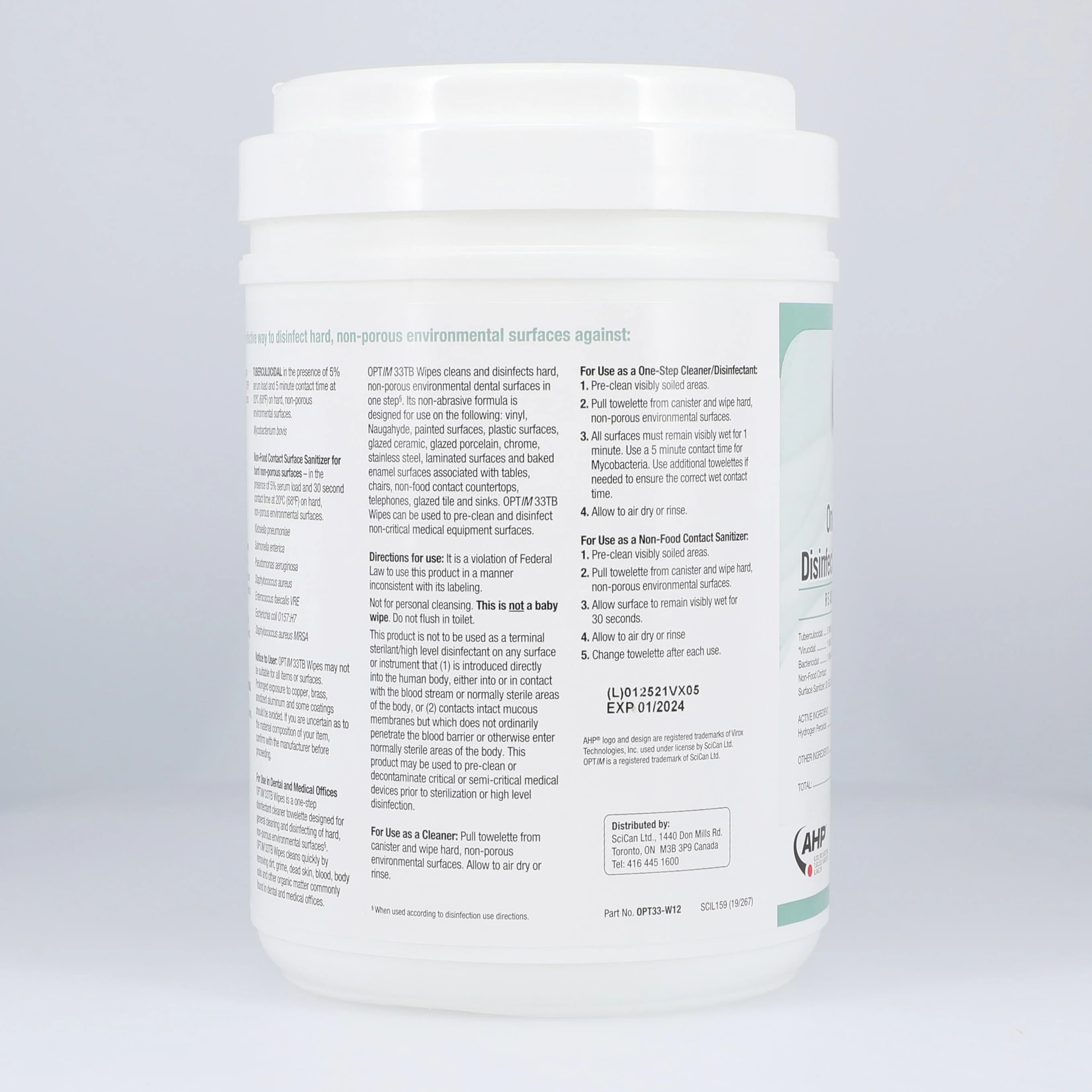 SciCan Optim 33TB Disinfectant Cleaner Wipes, 6" x 7", 160/Canister, OPT33-W12 thumbnail 4