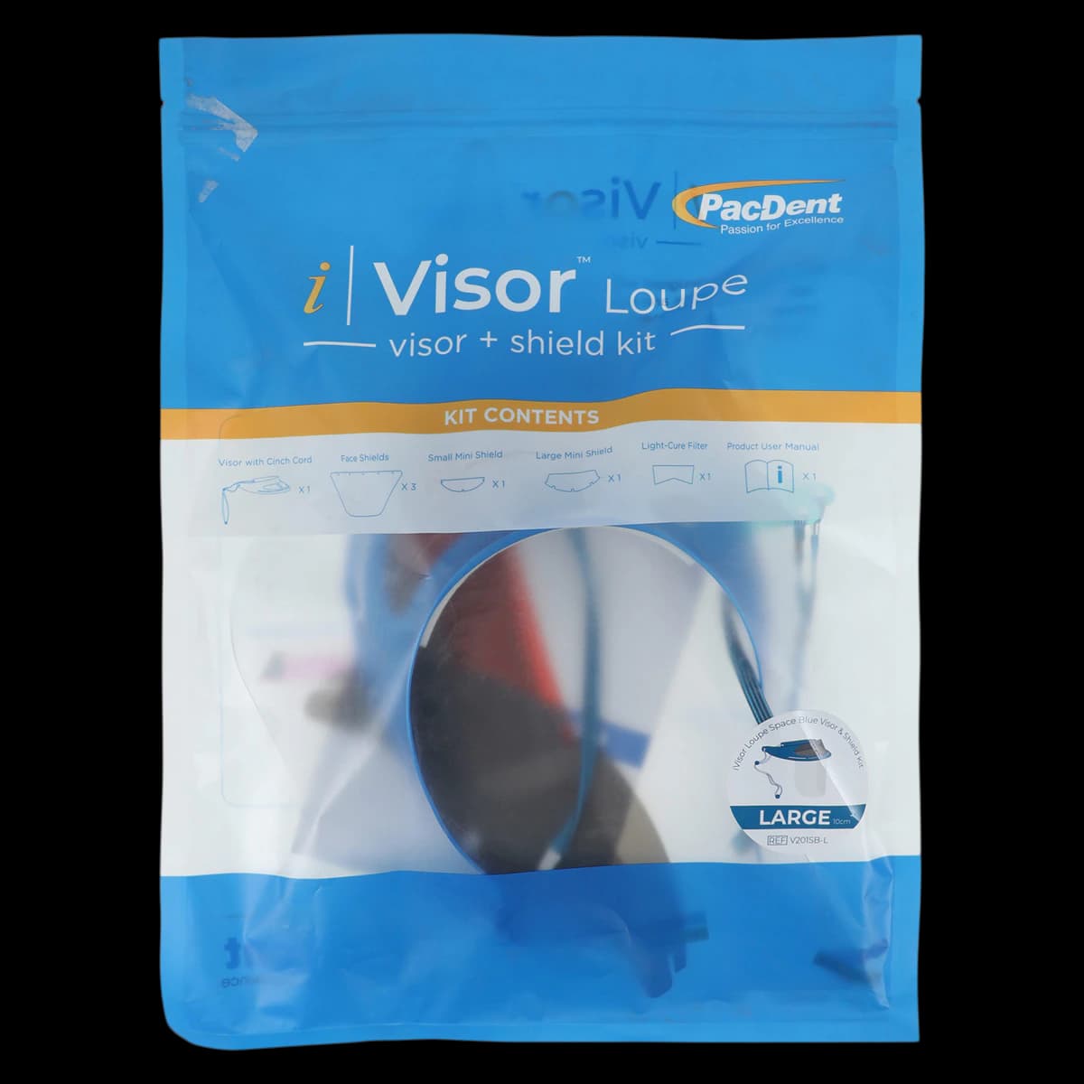 iVisor™ Space Blue Loupe Visor and Shield Kit, 10cm, Reusable, Adjustable, with 3 Face Shields and 2 Mini Shields - iVisor™ Space Blue Loupe Visor and Shield 10cm Pack - Image 1