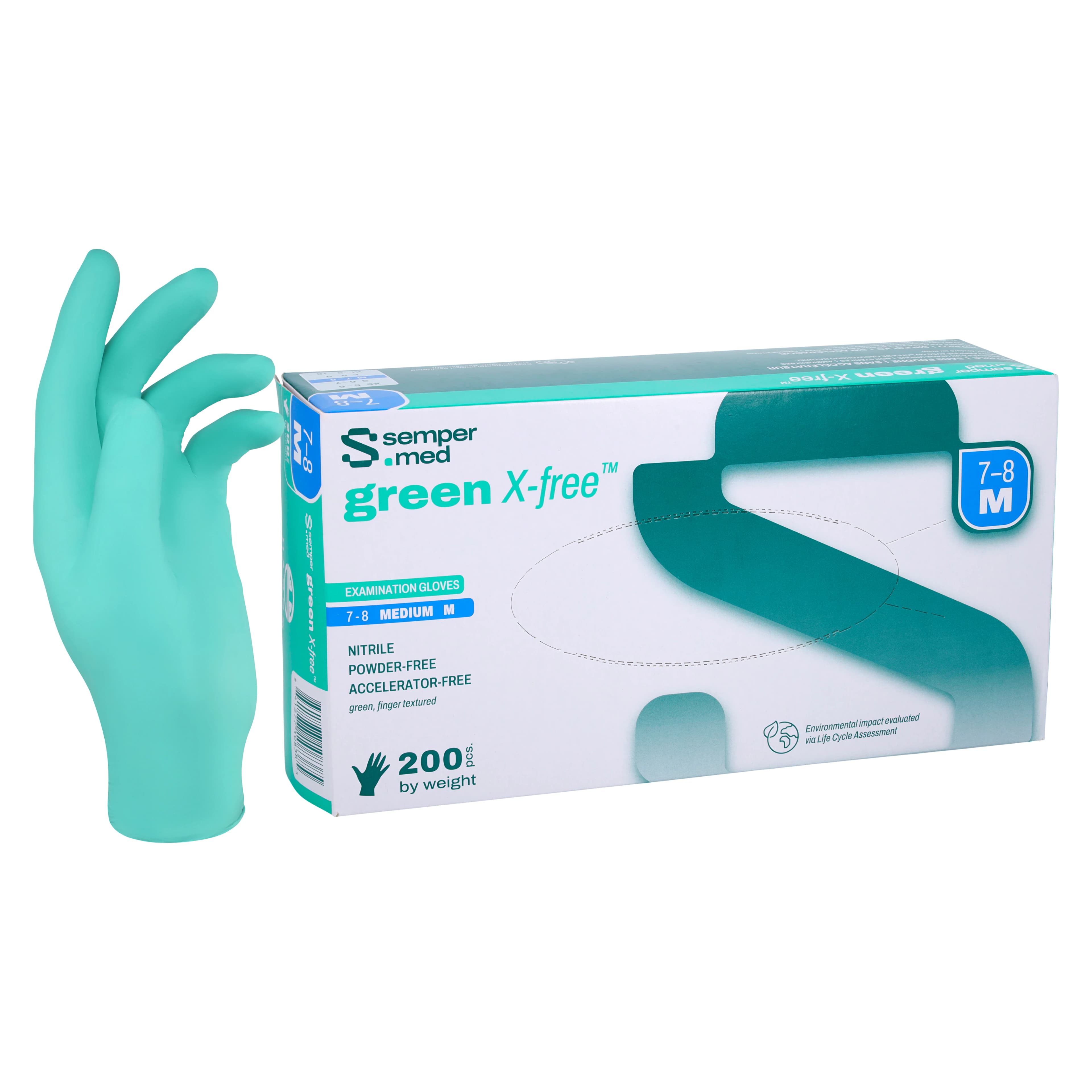 Sempermed Sempersure Green Powder-Free Nitrile Exam Gloves, Medium, Textured, 200/Box, SUNG203 - Sempersure Green Powder Free Nitrile Exam Gloves Medium 200/box Textured Nitrile Sung203 - Image 1