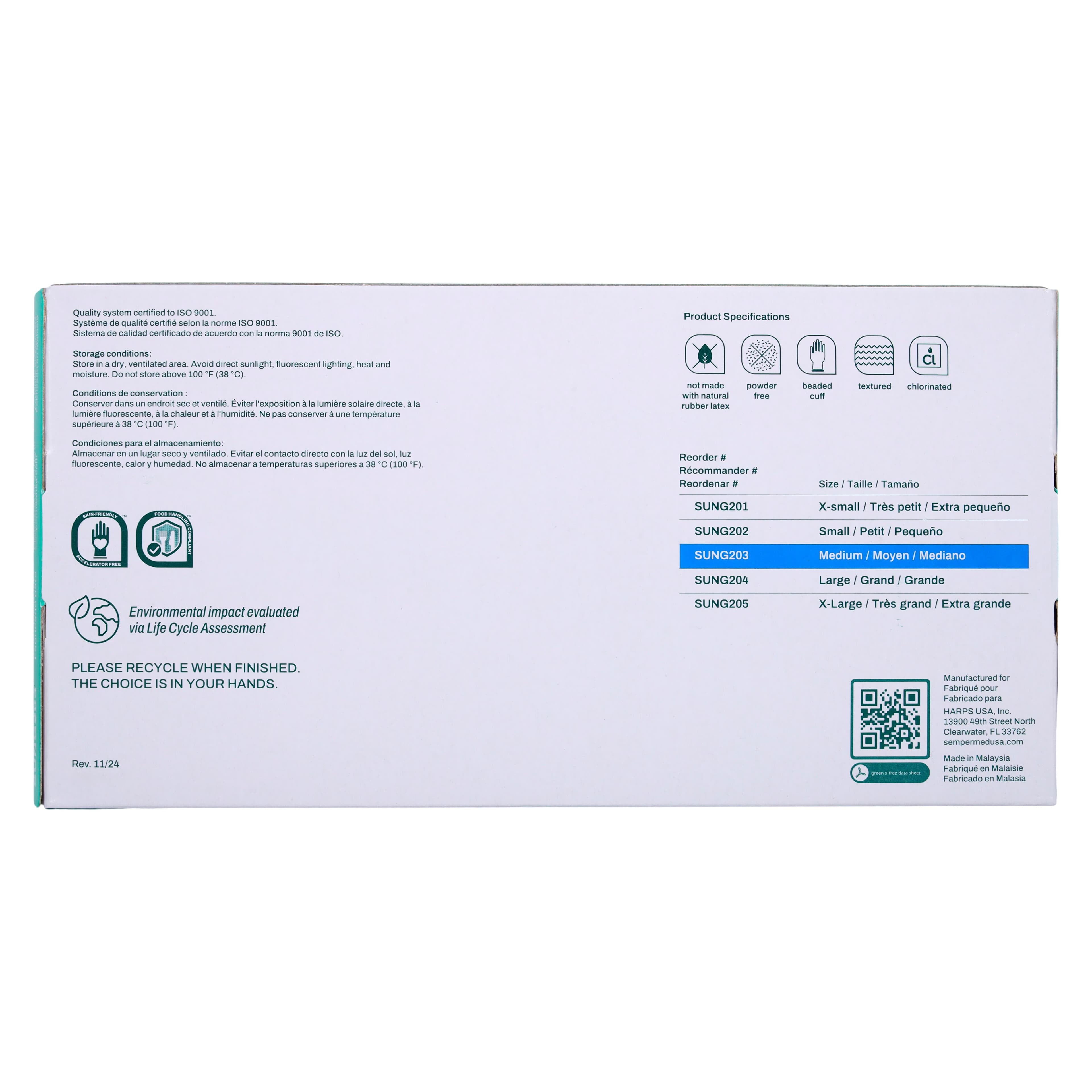Sempermed Sempersure Green Powder-Free Nitrile Exam Gloves, Medium, Textured, 200/Box, SUNG203 thumbnail 8